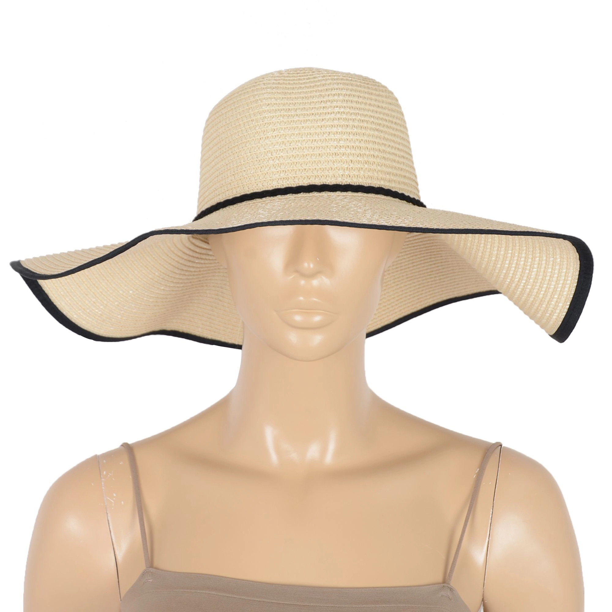 Anna-Kaci Women's Wide Brim Straw Sun Hat with Braided Cord Detail Lightweight Packable Design for Outdoor Protection