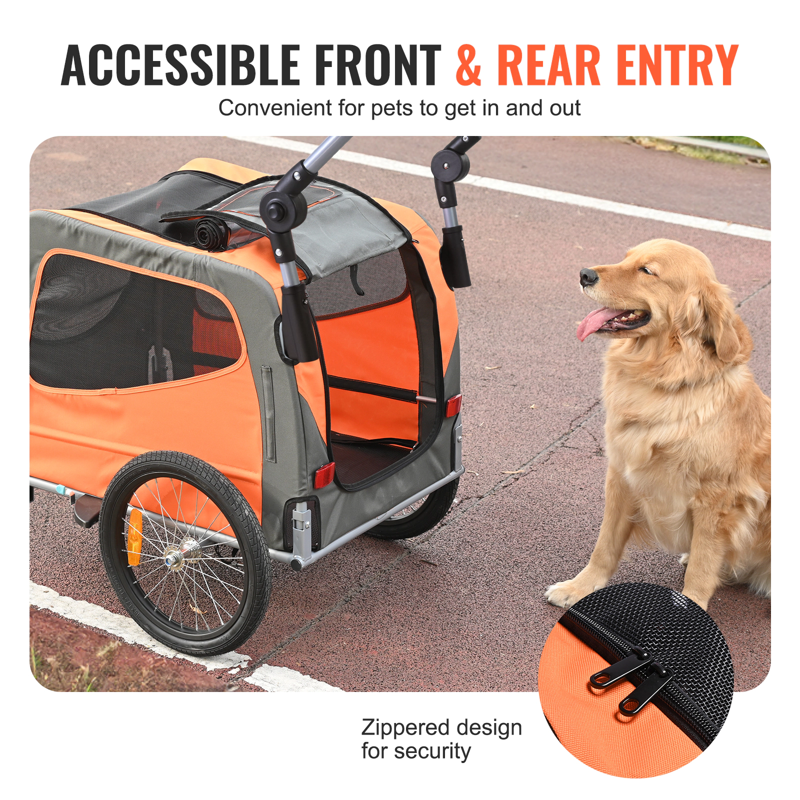 HONGGE 2-in-1 Dog Bike Trailer & Stroller, 66 lb Capacity, Adjustable Handle, Orange/Gray