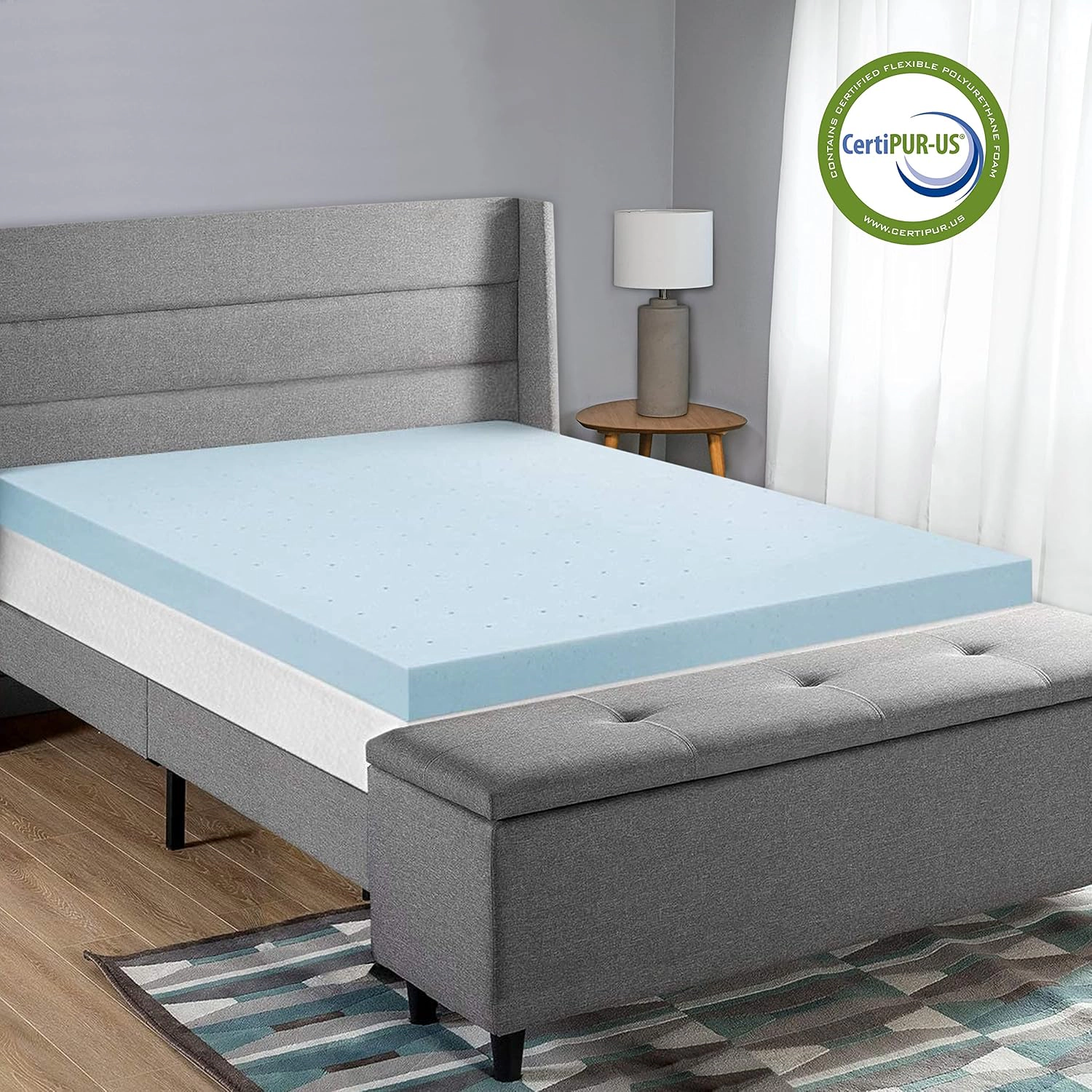 Delara 2-in Gel-Infused Memory Foam Mattress Topper High-Density Cooling Foam with Ventilated Airflow Design