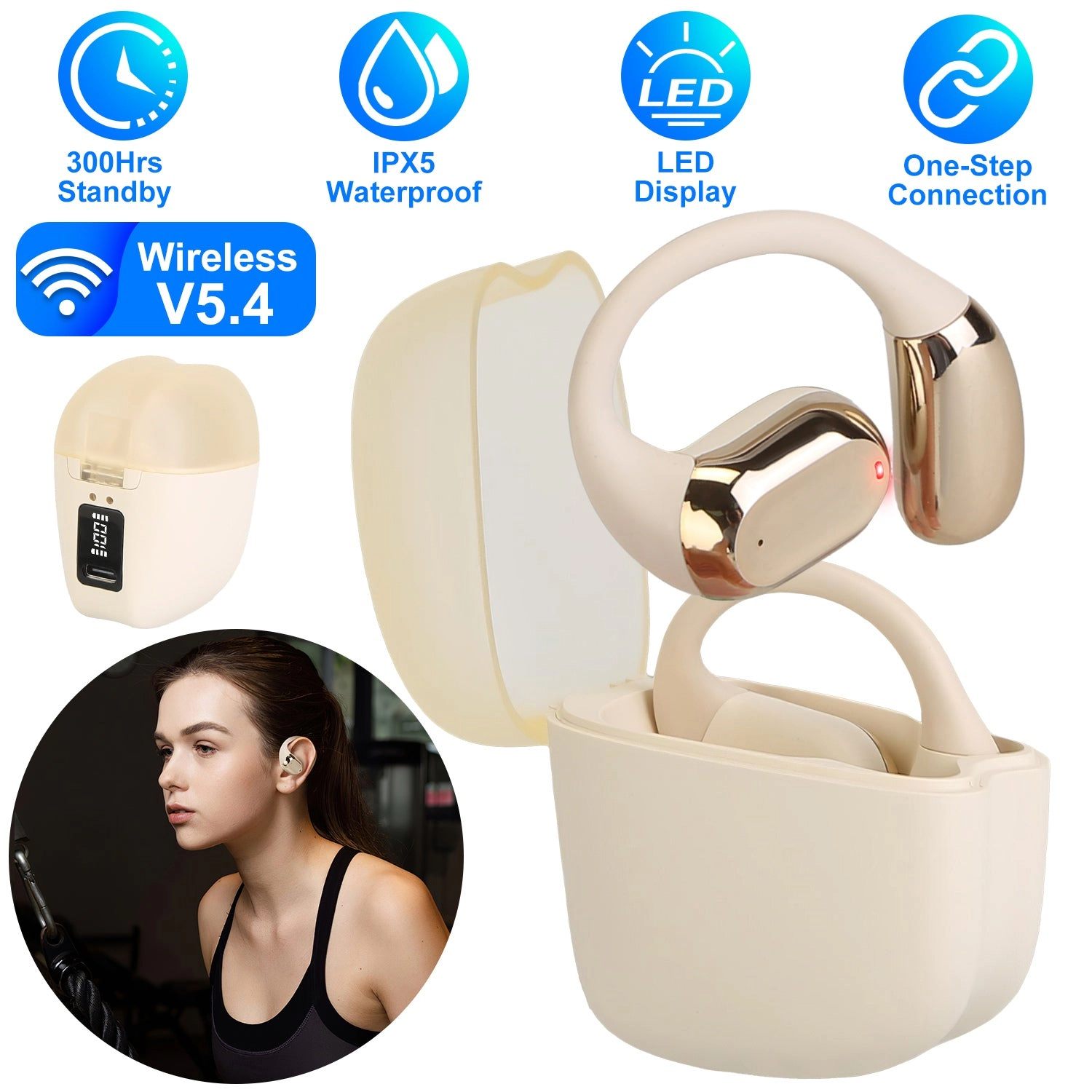 GBruno Wireless Open Ear Earbuds With LED Display