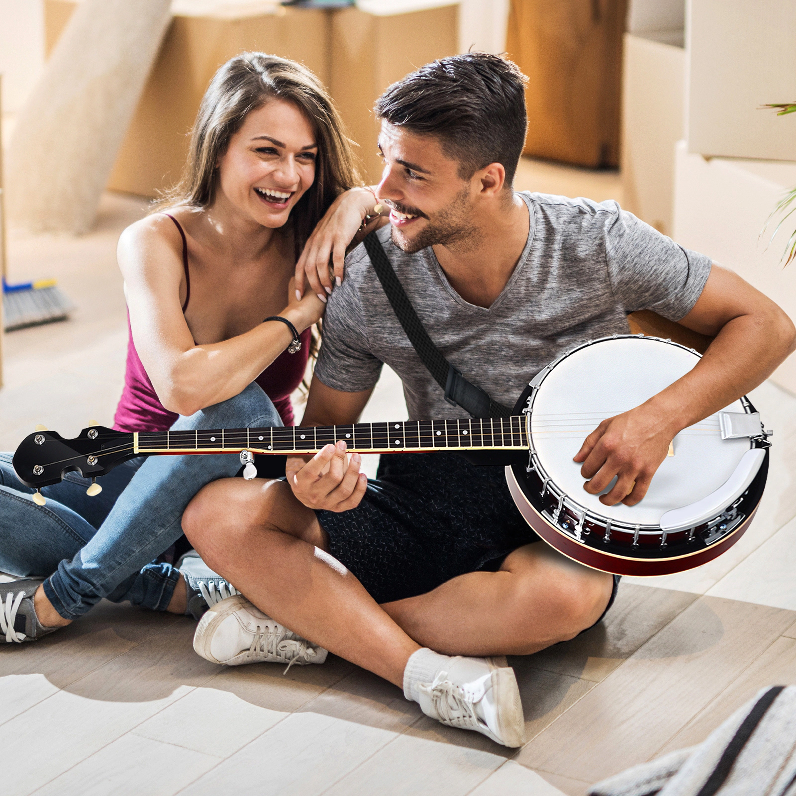 SUGIFT Unisex Brown 5-String Geared Tunable Banjo with Rosewood Fingerboard and Case 13.5-in W 4-in D 39-in H