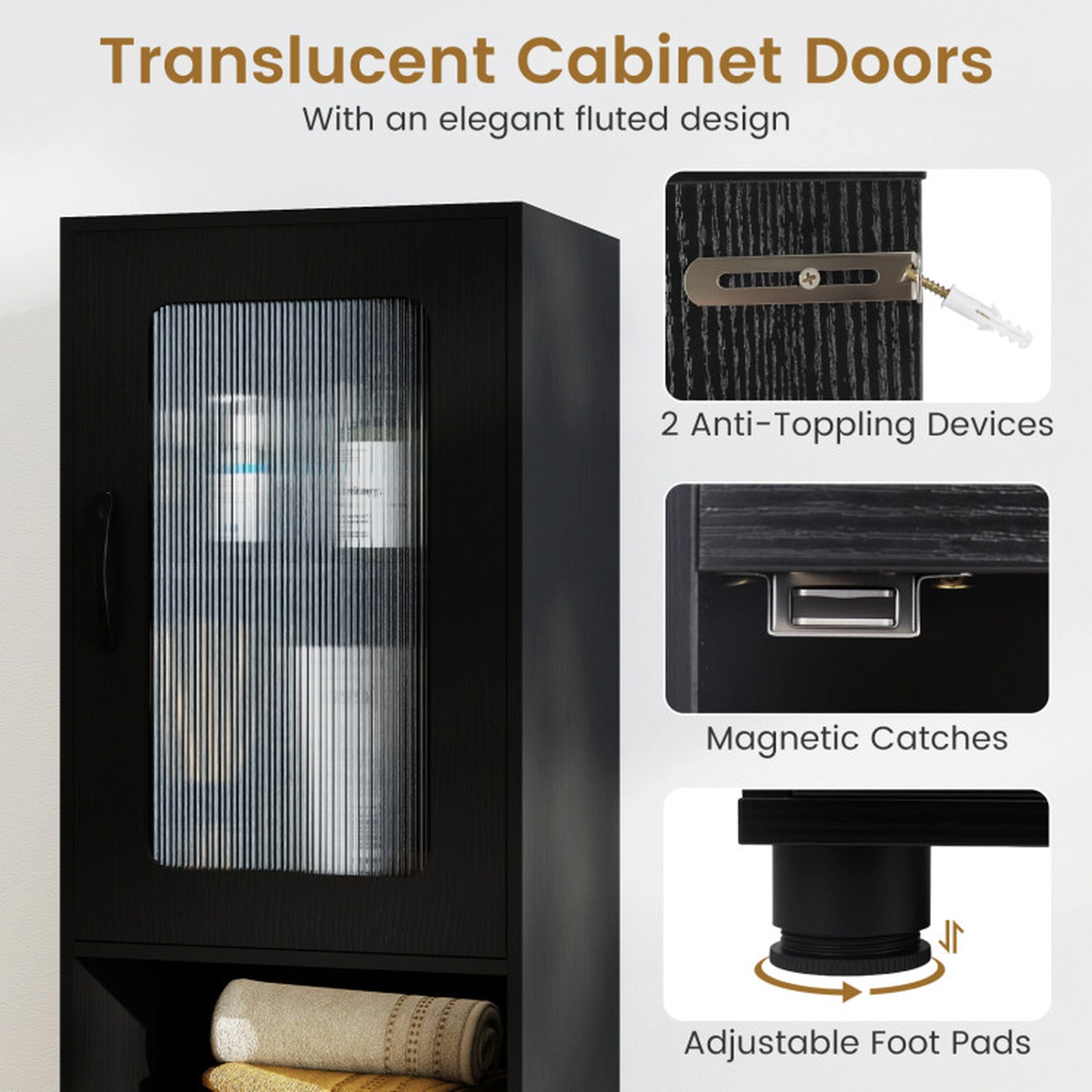 SUGIFT Tall Freestanding Bathroom Storage Cabinet 67-in Organizer 155-lb Capacity Black