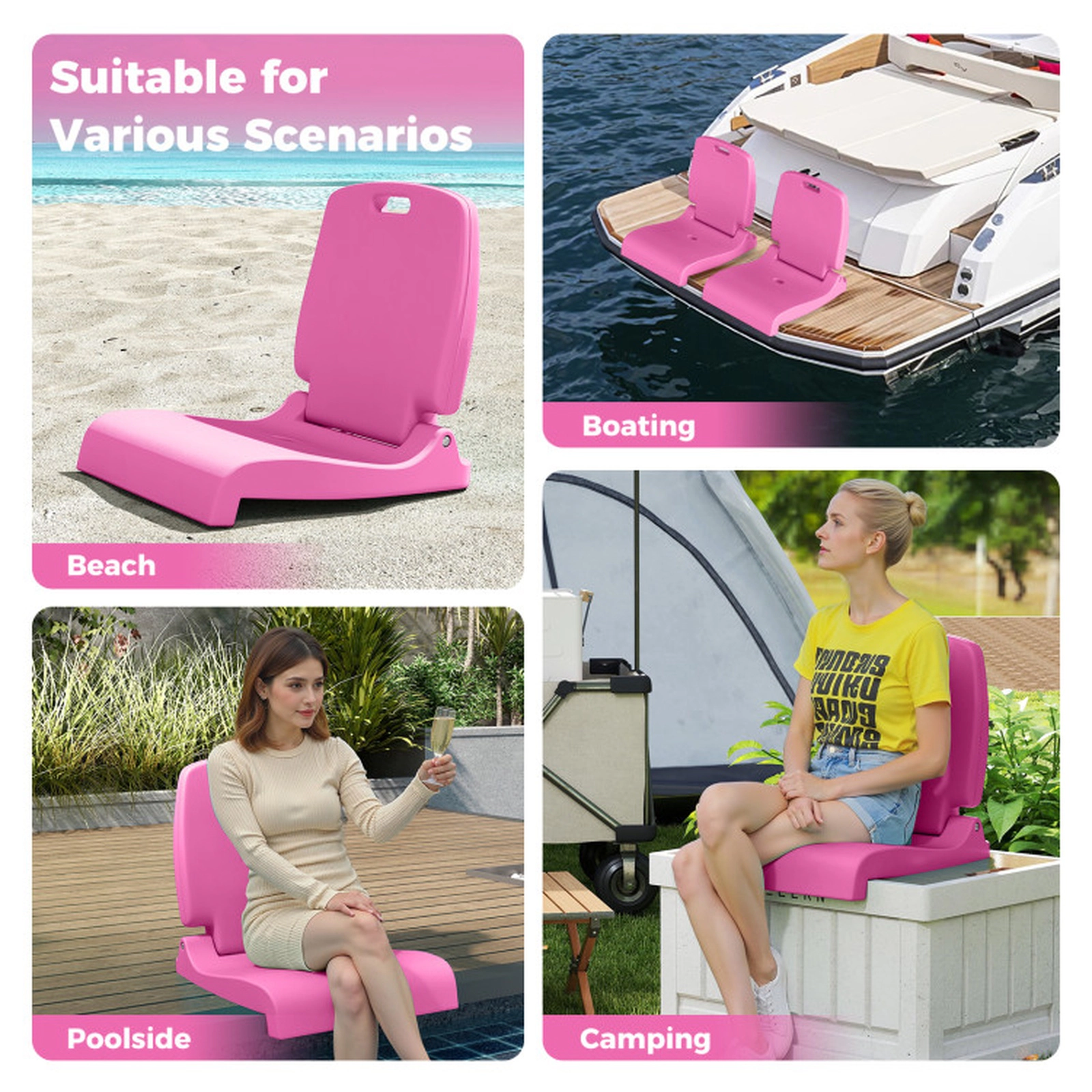 SUGIFT Foldable Carry Handle Back Support Poolside Outdoor Pool Chair 22-in x 18.5-in x 20.5-in 220-lb Capacity Pink