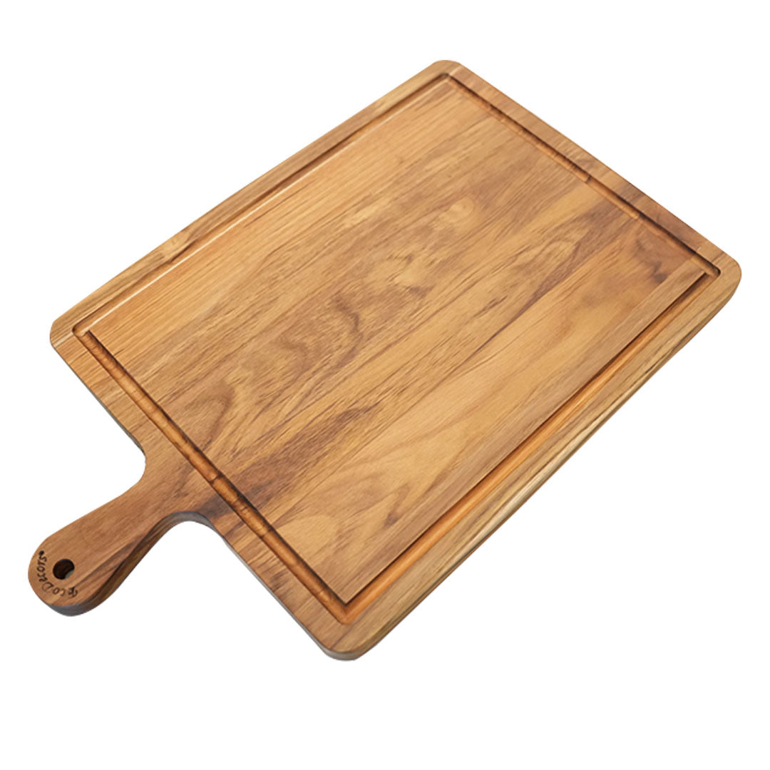 EcoDecors 19"x12" Teak Edge Grain Cutting Board with Juice Groove and Handles