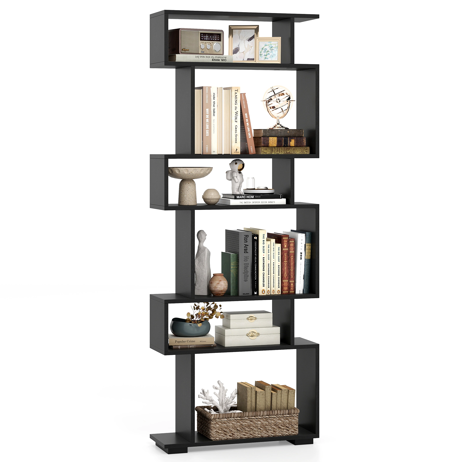 Costway 6-tier Storage Bookshelf S-shaped Geometric Bookcase with Anti-toppling Kits Orange