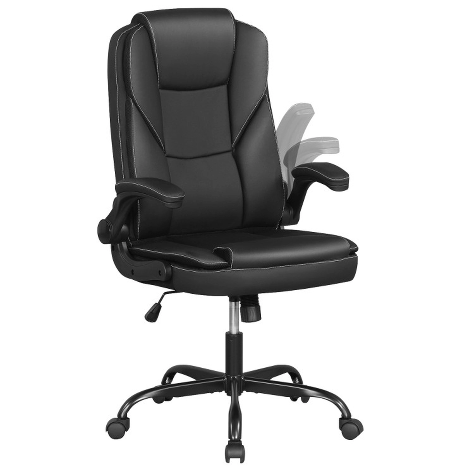 SUGIFT Ergonomic Leather Office Chair with Rocking Function and Flip-Up Armrests 300-lb Capacity Black