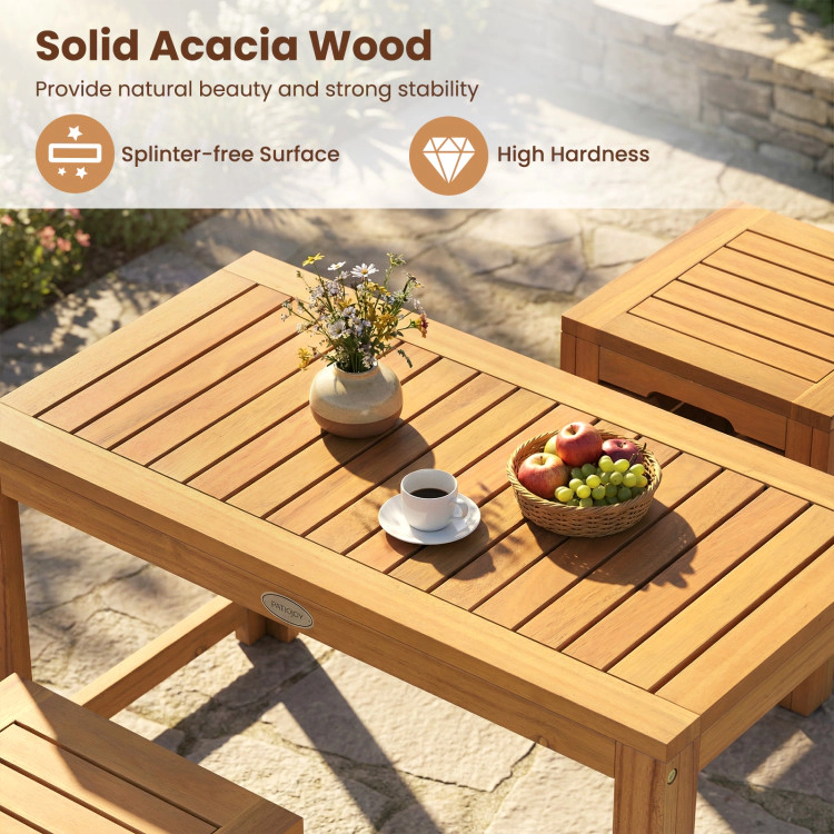 Hivvago Acacia Wood Outdoor Coffee Table With Stools Set Of 2 3 Pieces Patio Table And Stools Set