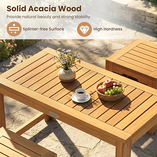 Hivvago Acacia Wood Outdoor Coffee Table With Stools Set Of 2 3 Pieces Patio Table And Stools Set