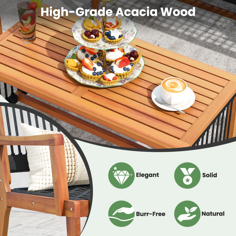 Hivvago 4 Pieces Acacia Wood Patio Conversation Table And Chair Set With Hand Woven Rope