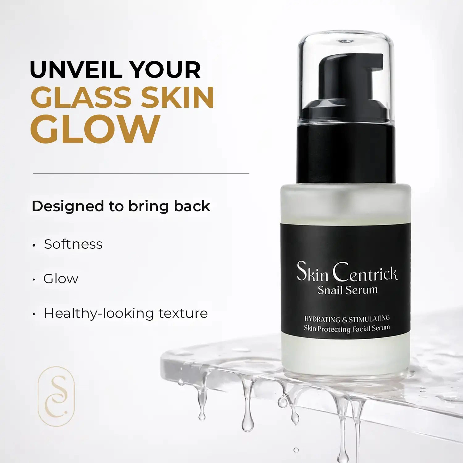 Skin Centrick Snail Repair Face Serum, Hydrating with Snail Filtrate, Niacinamide and Hyaluronic Acid, 30 mL