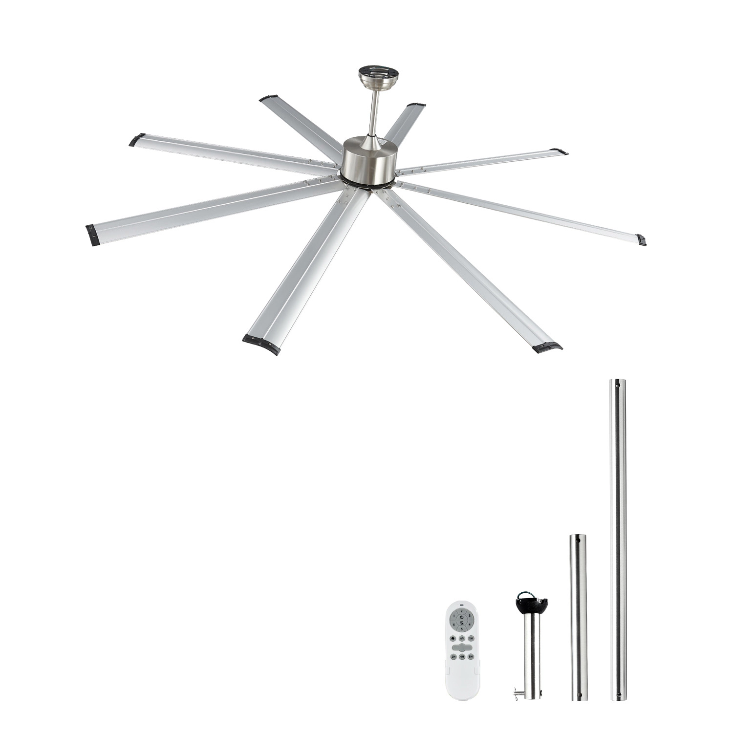 HONGGE Ceiling Fan without Light 6-Speed Remote Control Aluminum 8-Blade Reversible DC Motor Modern Low Profile Flush