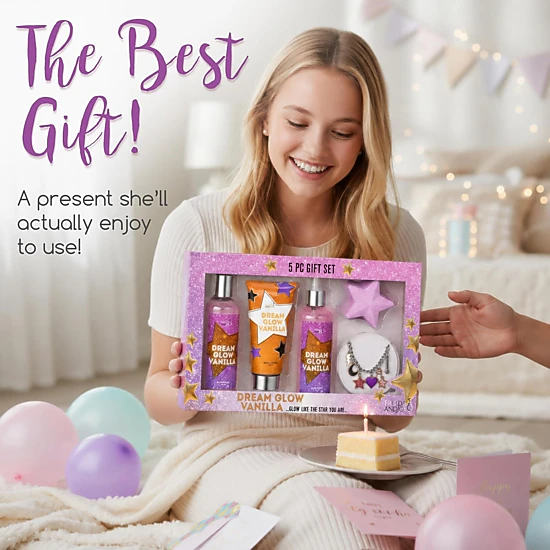 Freida and Joe Girls Dream Glow Vanilla Teen Spa Gift Set with  Charm Bracelet
