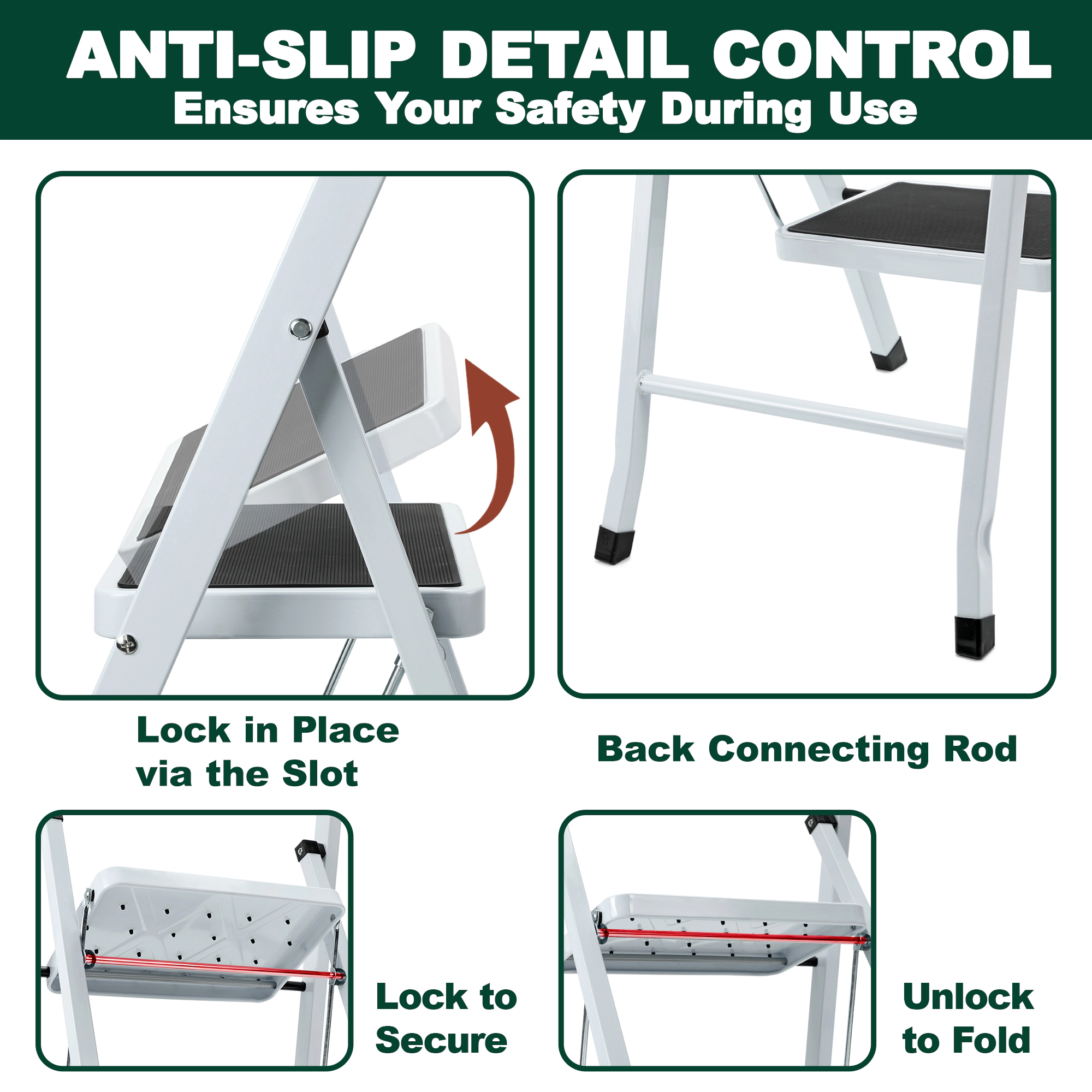 Flynama Step Ladder- 330lb Capacity Steel Foldable Step Stool (White