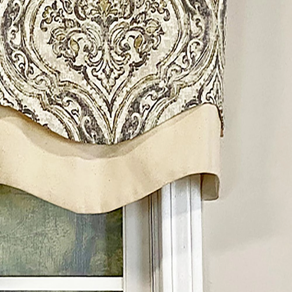 RLF Home Diamond Damask Glory Valance Pebble. 3" Rod Pocket, Layered. 50"W X 16"L