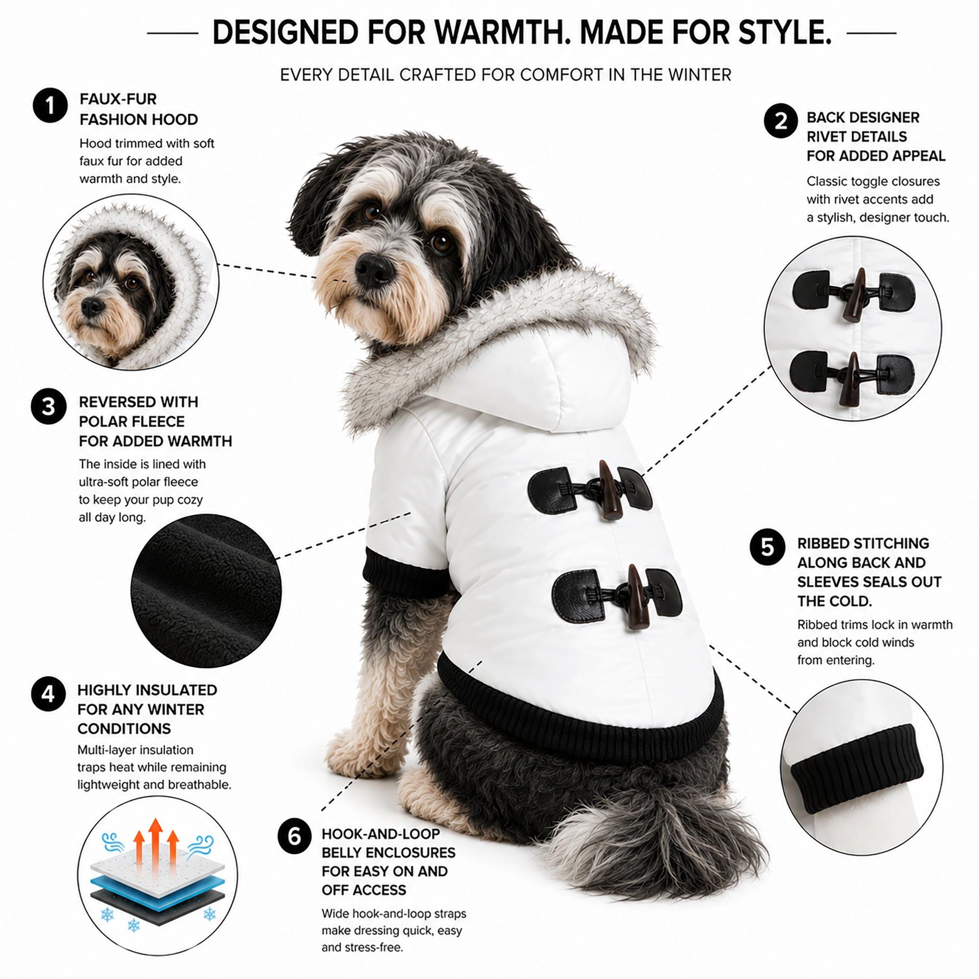 Pet Life ® Aspen Winter-White Fashion Pet Parka Coat