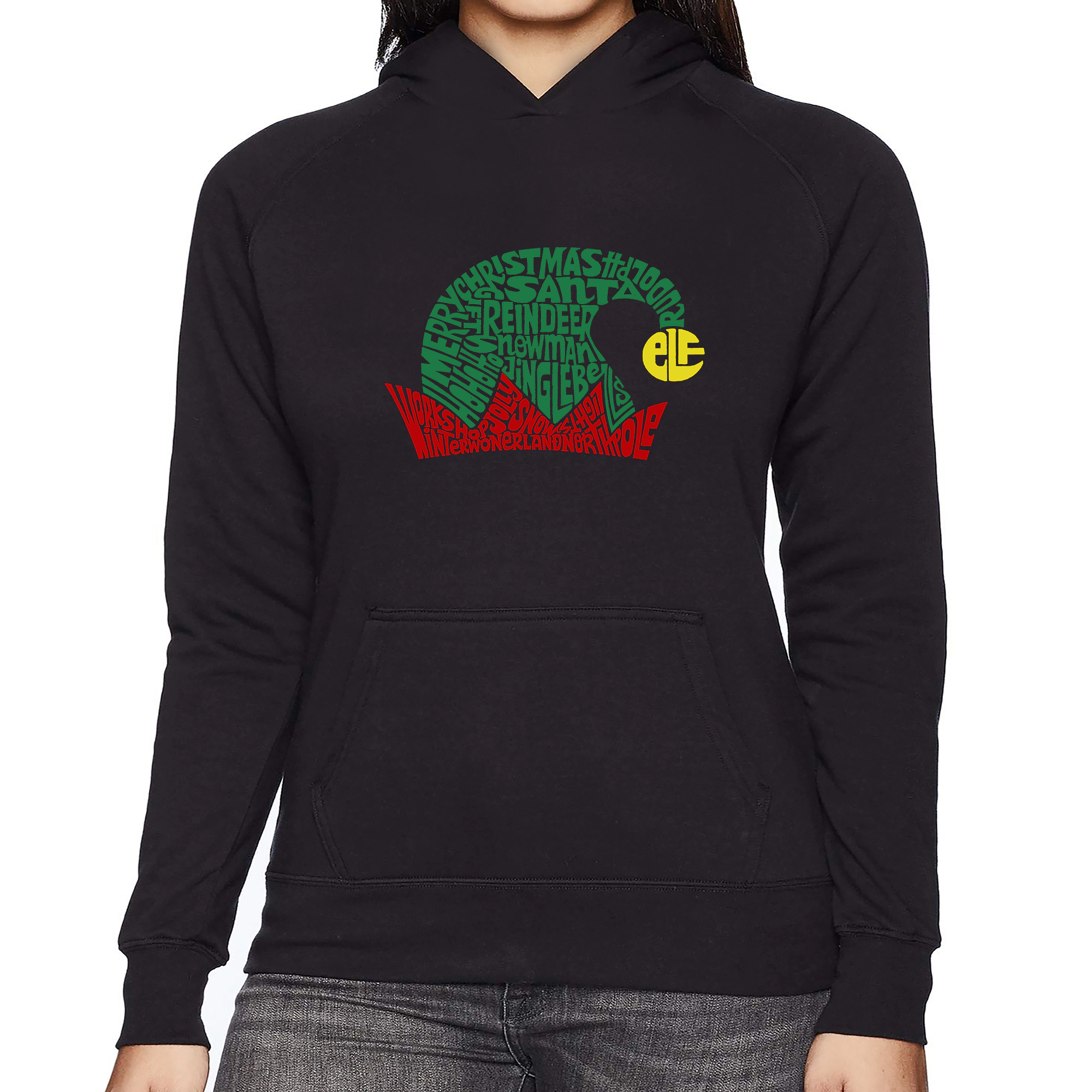 LA Pop Art Christmas Elf Hat - Women's Word Hooded Sweatshirt