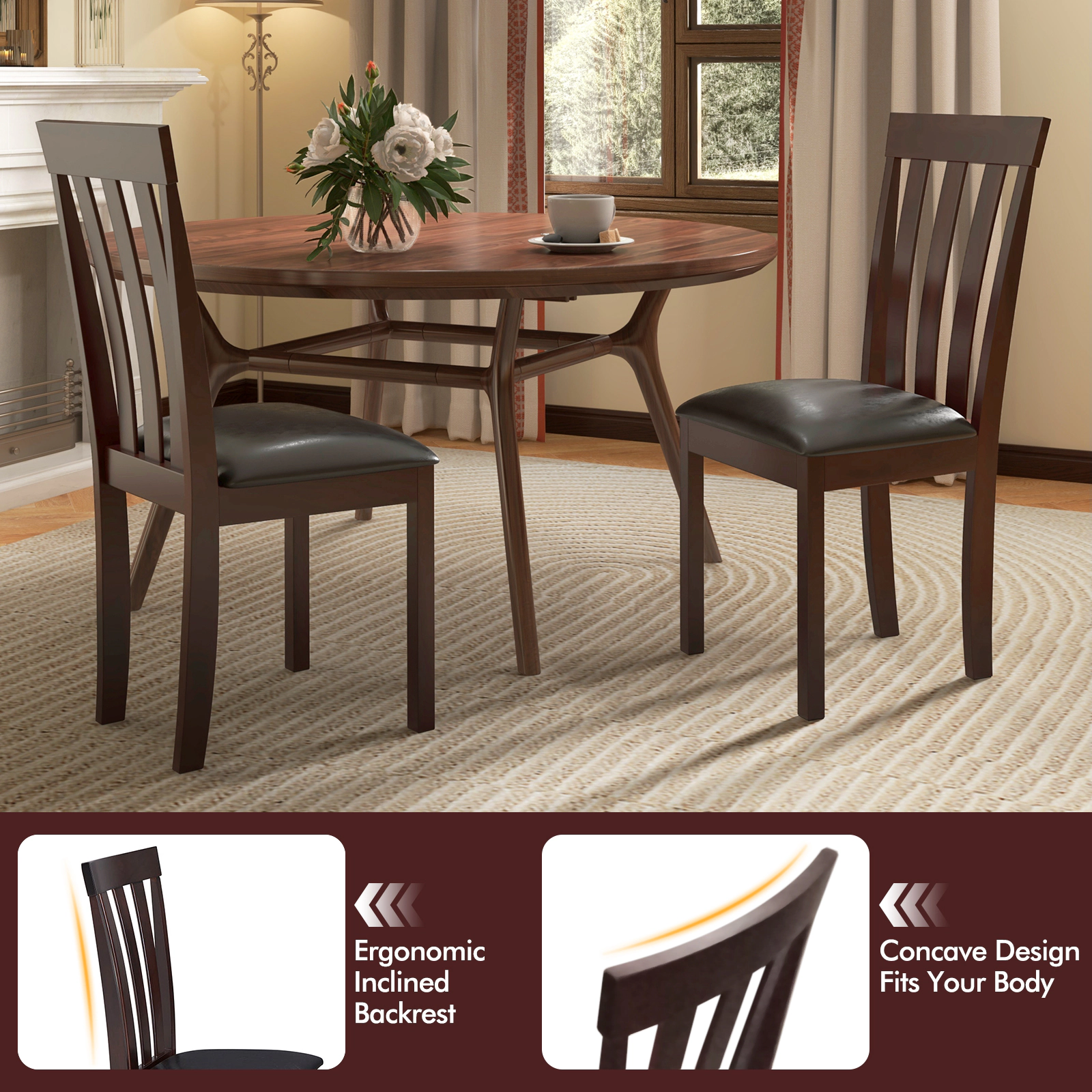 SUGIFT Set of 2 Upholstered Wooden Dining Chairs with Padded Seat 265-Lb Capacity 37.5-in Tall Espresso and Black
