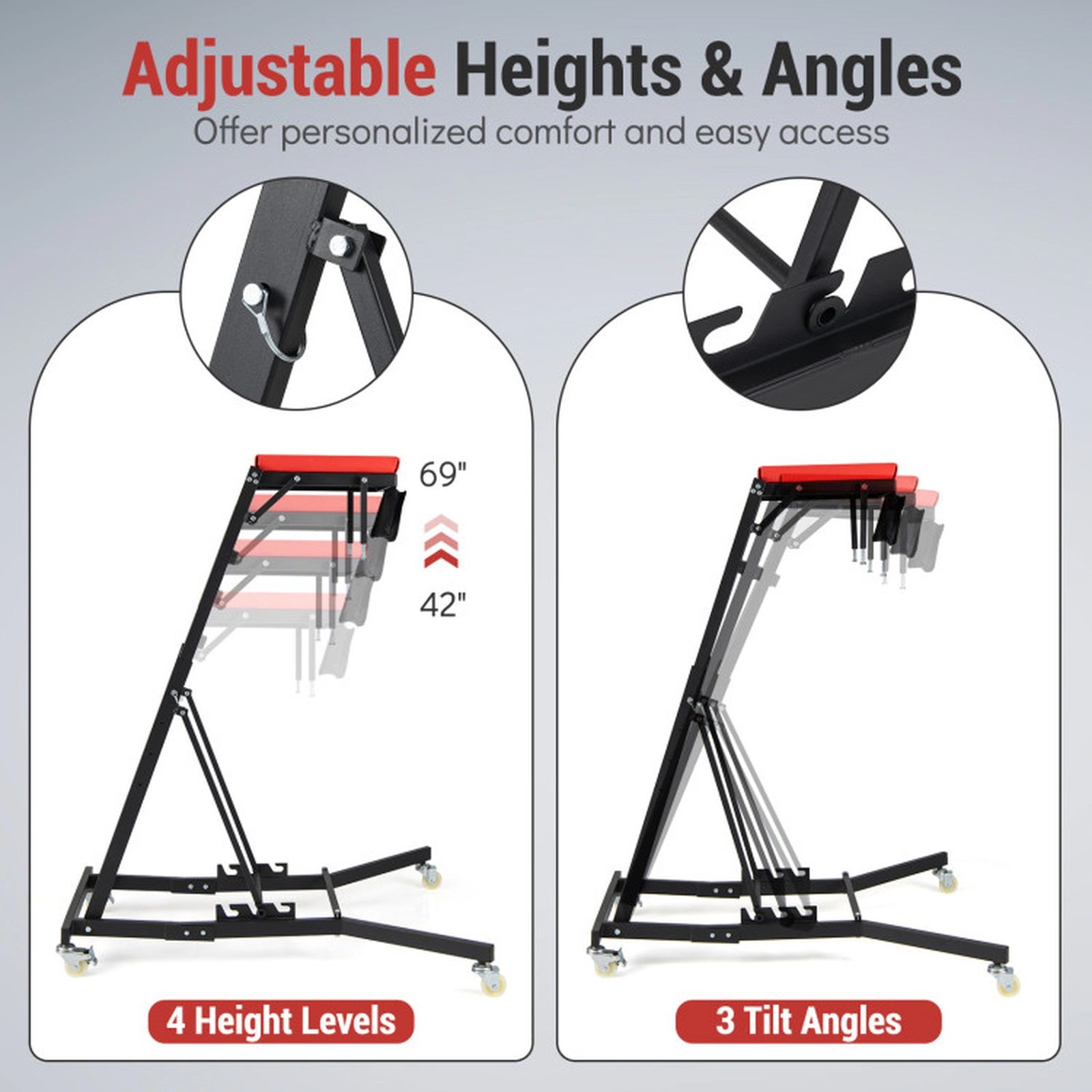 SUGIFT Folding 4-Level Height 3 Tilt Angles Topside Automotive Engine Creeper 42-in to 69-in 400-lb Capacity Black