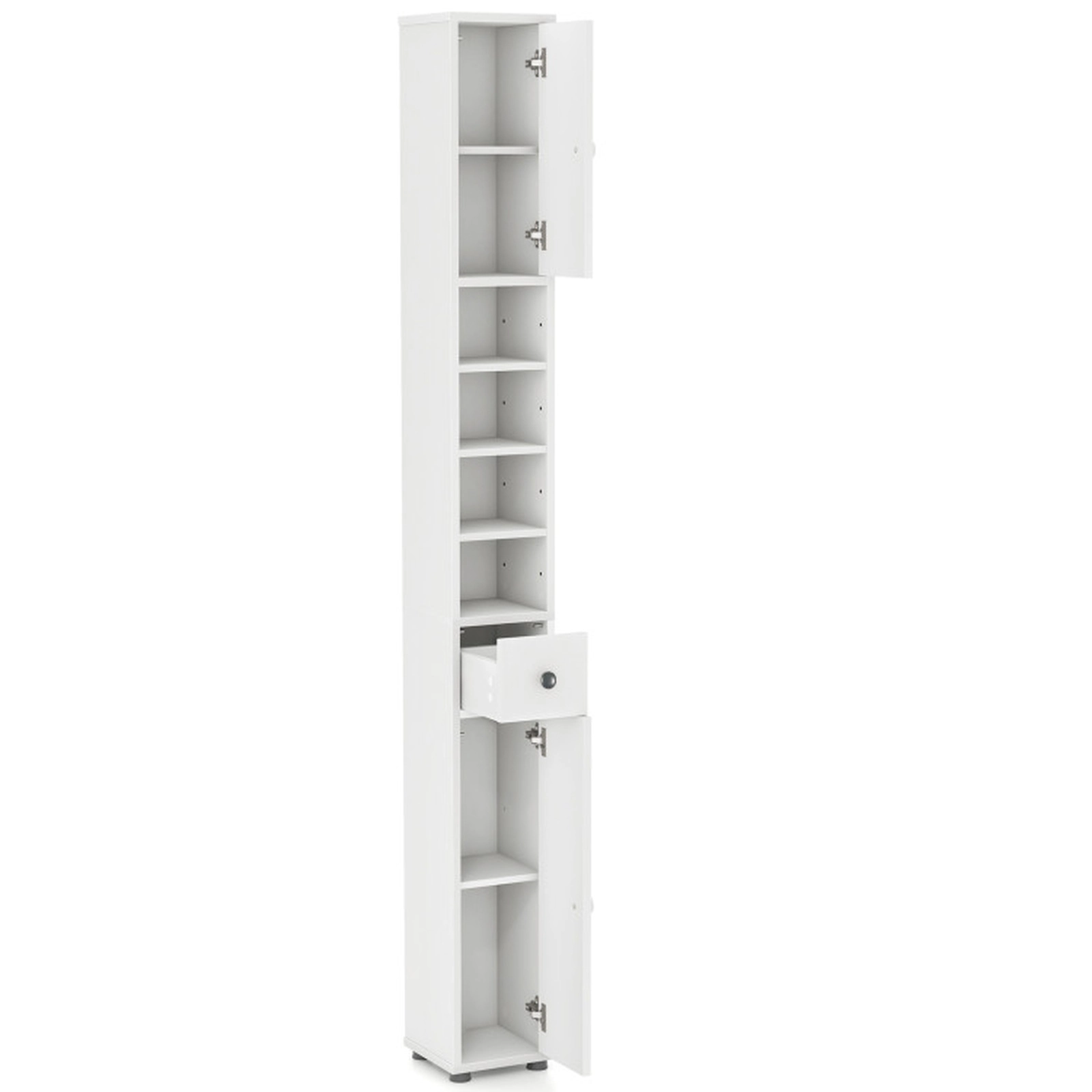 SUGIFT White 110-lb Capacity 8-in Slim Freestanding Bathroom Storage Cabinet with Drawer and 5 Adjustable Shelves