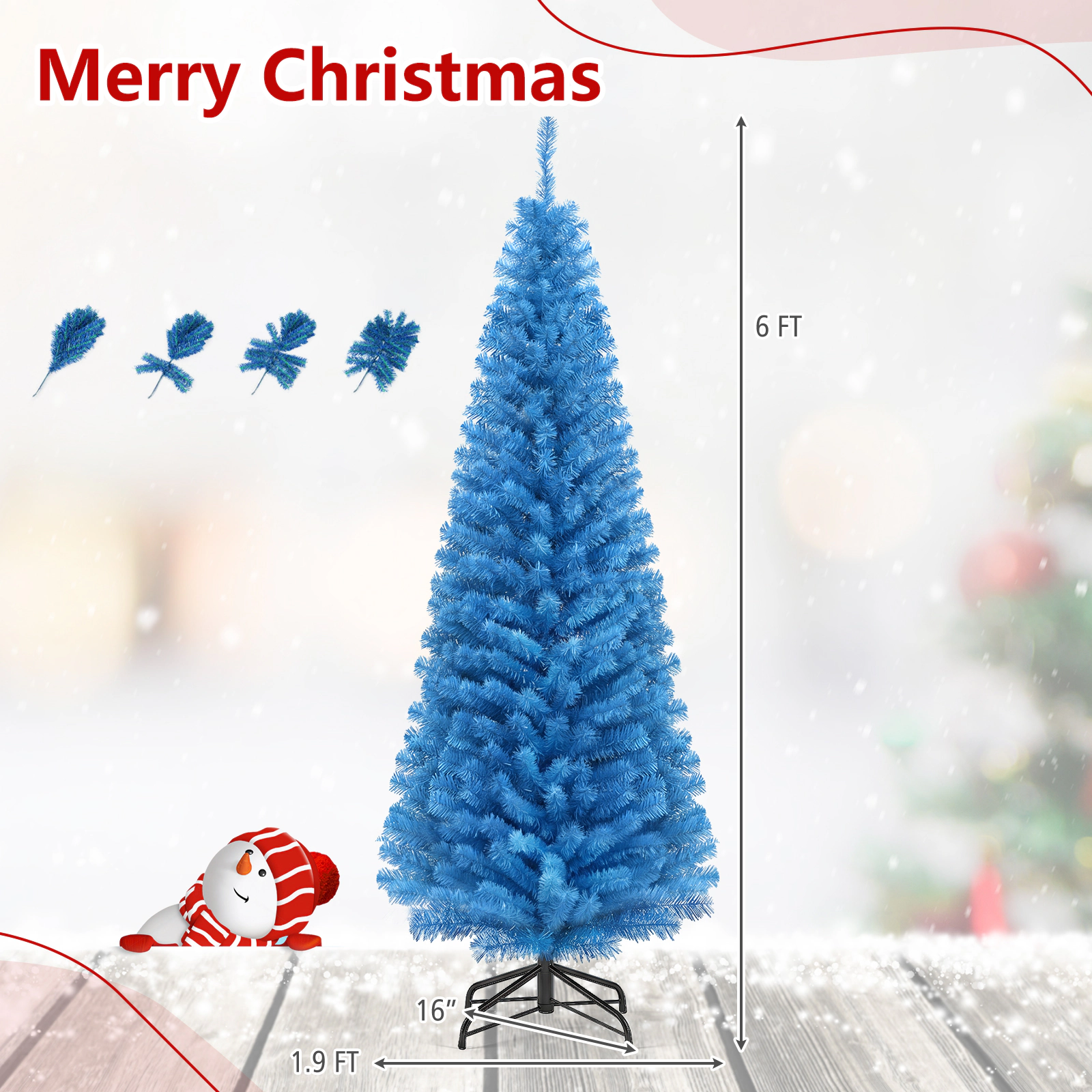 Costway 6 FT Artificial Christmas Tree Unlit Xmas Pencil Tree with 520 Branch Tips