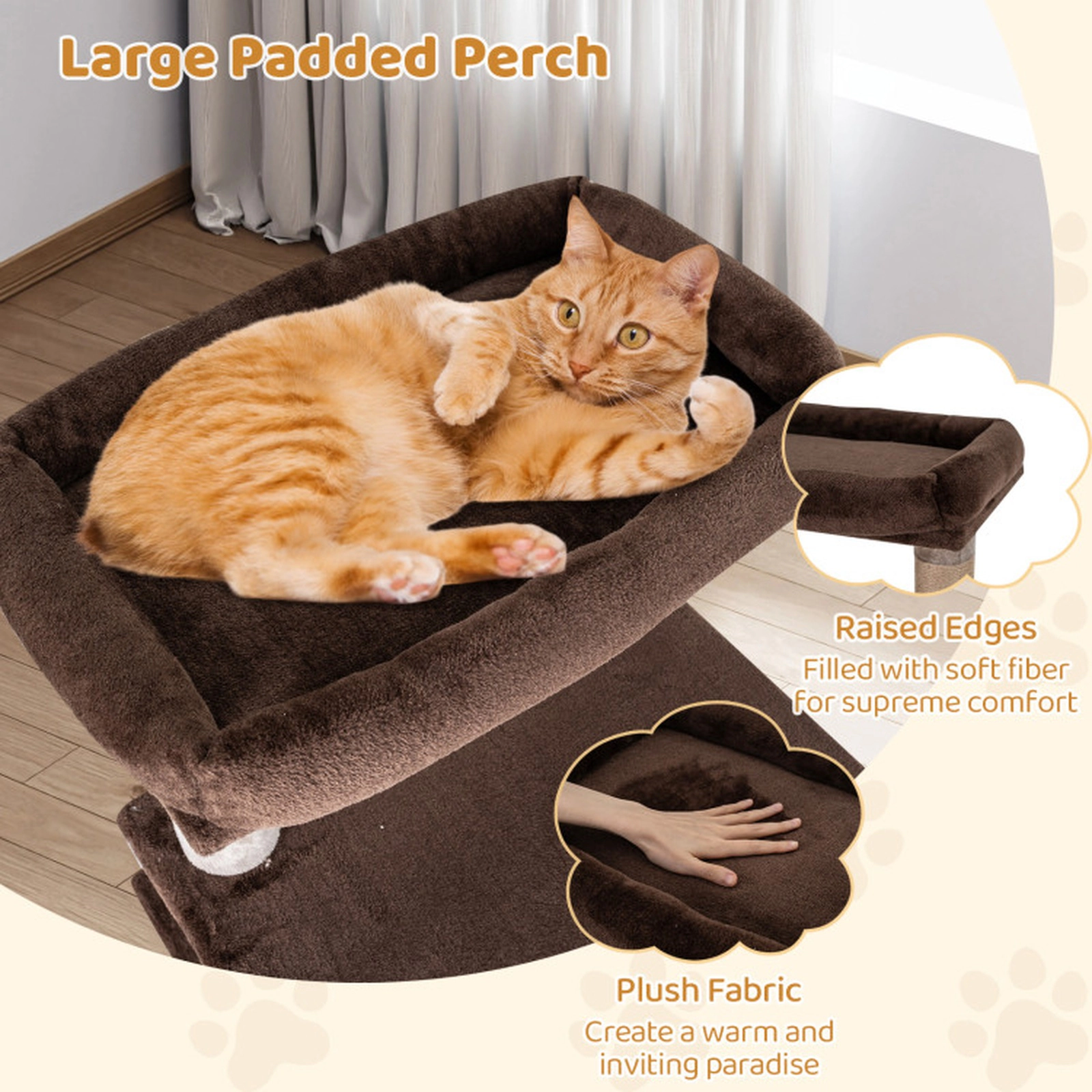 SUGIFT Brown Multi-Level Cat Tree with Swaying Aerial Condo and Top Perch 22-in W 22-in D 58-in H 22-lb Per Tier