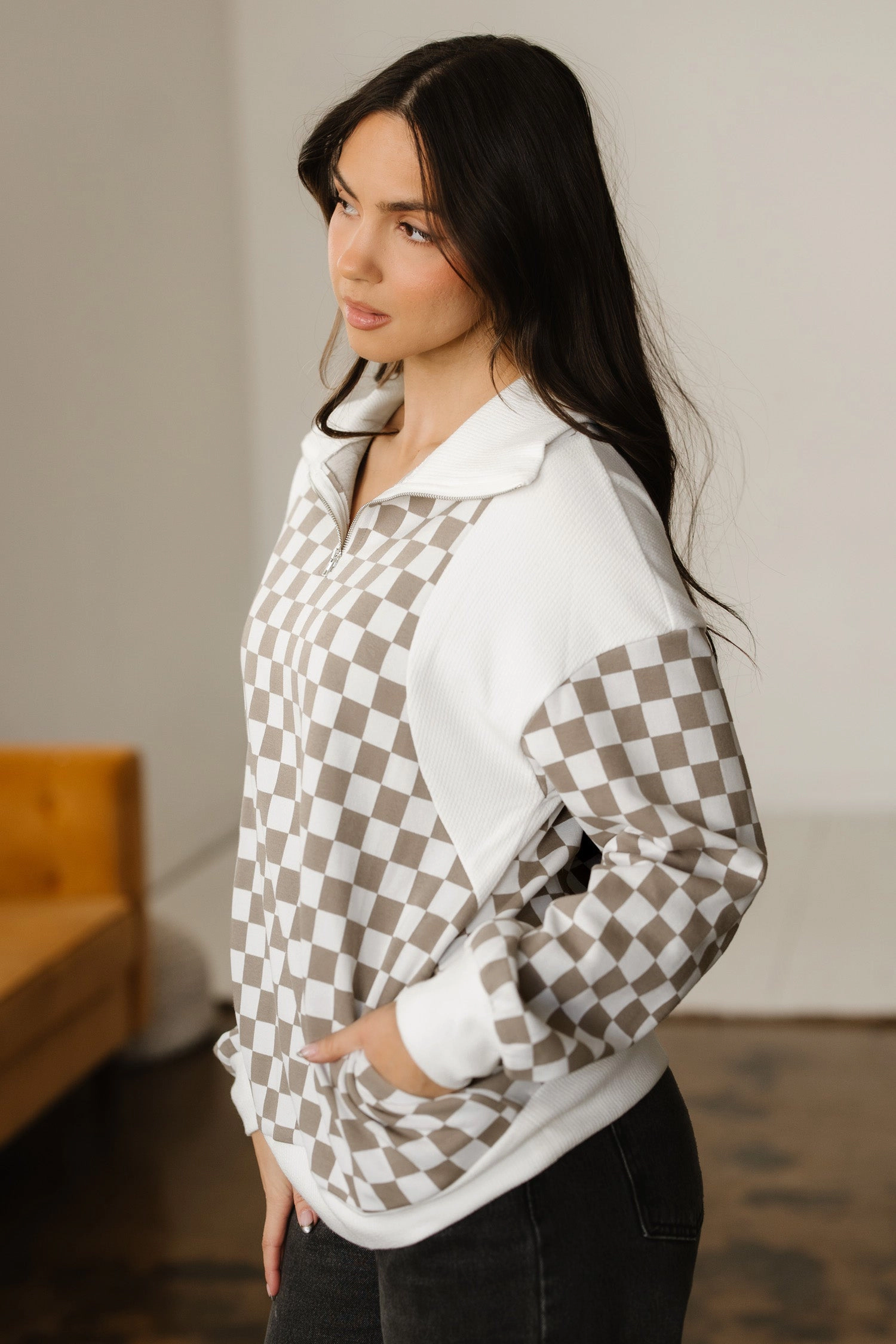 Threaded Pear Women's Rosalia Ribbed Patchwork Loose Sweatshirt