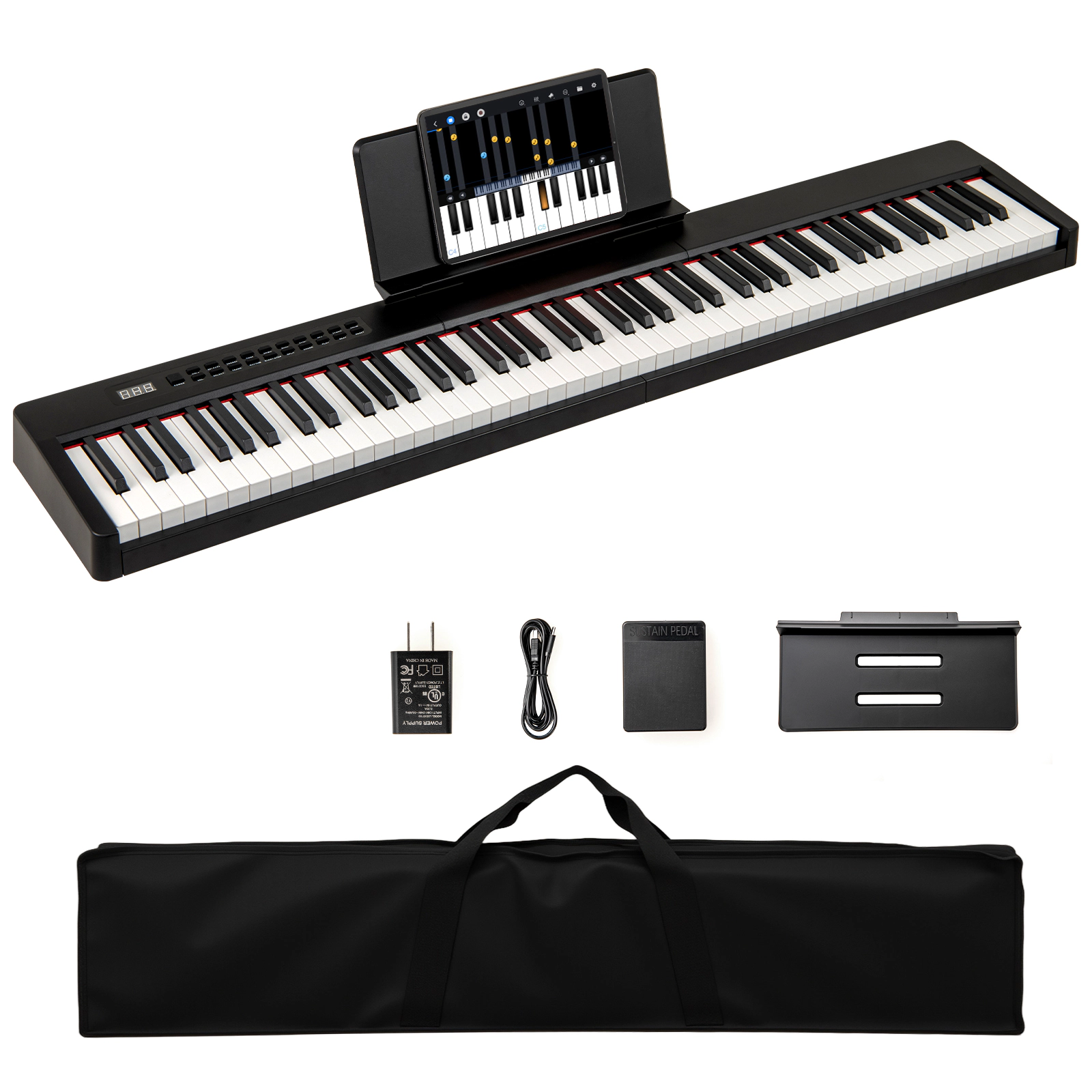 SUGIFT Black 88-Key Velocity-Sensitive Piano Keyboard with 2600mAh Rechargeable Battery and Dual Speakers