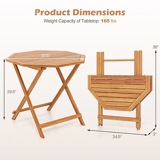 SUGIFT Acacia Wood Seats 4 Octagonal Folding Outdoor Patio Dining Table ...