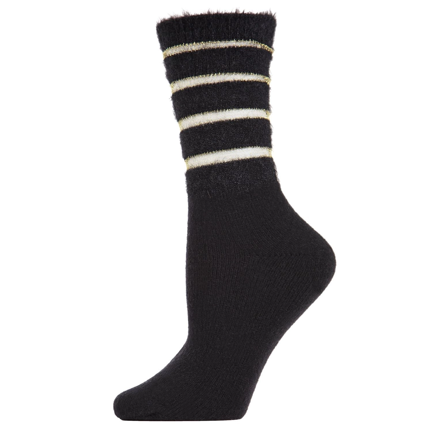 MeMoi Women's Luxe Shimmer Sheer Stripe Plush Fuzzy Crew Socks