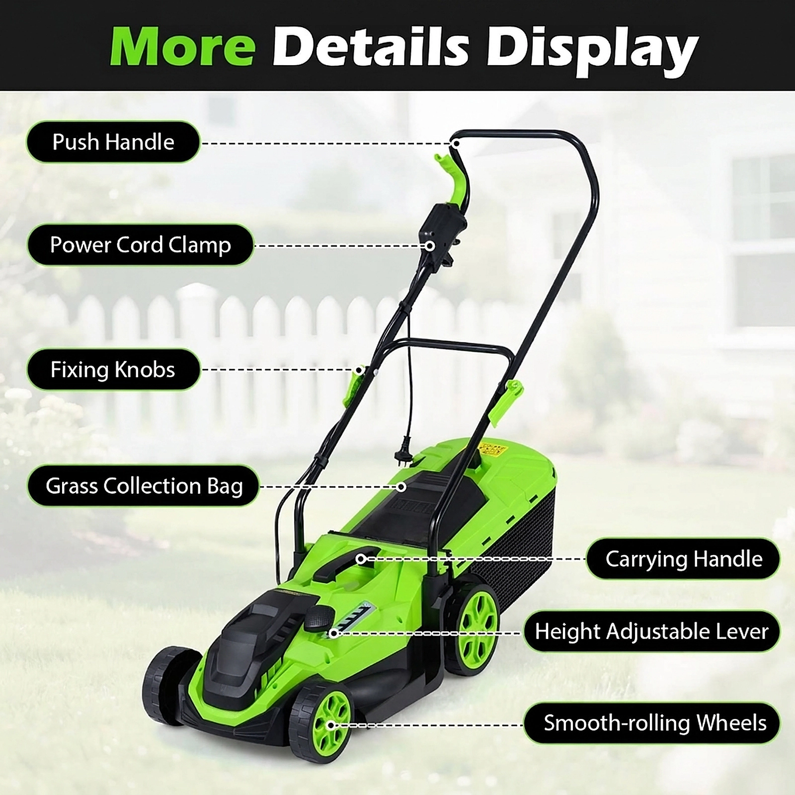 SUGIFT 14-Inch 12-Amp Corded Electric Lawn Mower Multi-Tool with 5-Position Height Adjustment 21-lb Net Weight Green