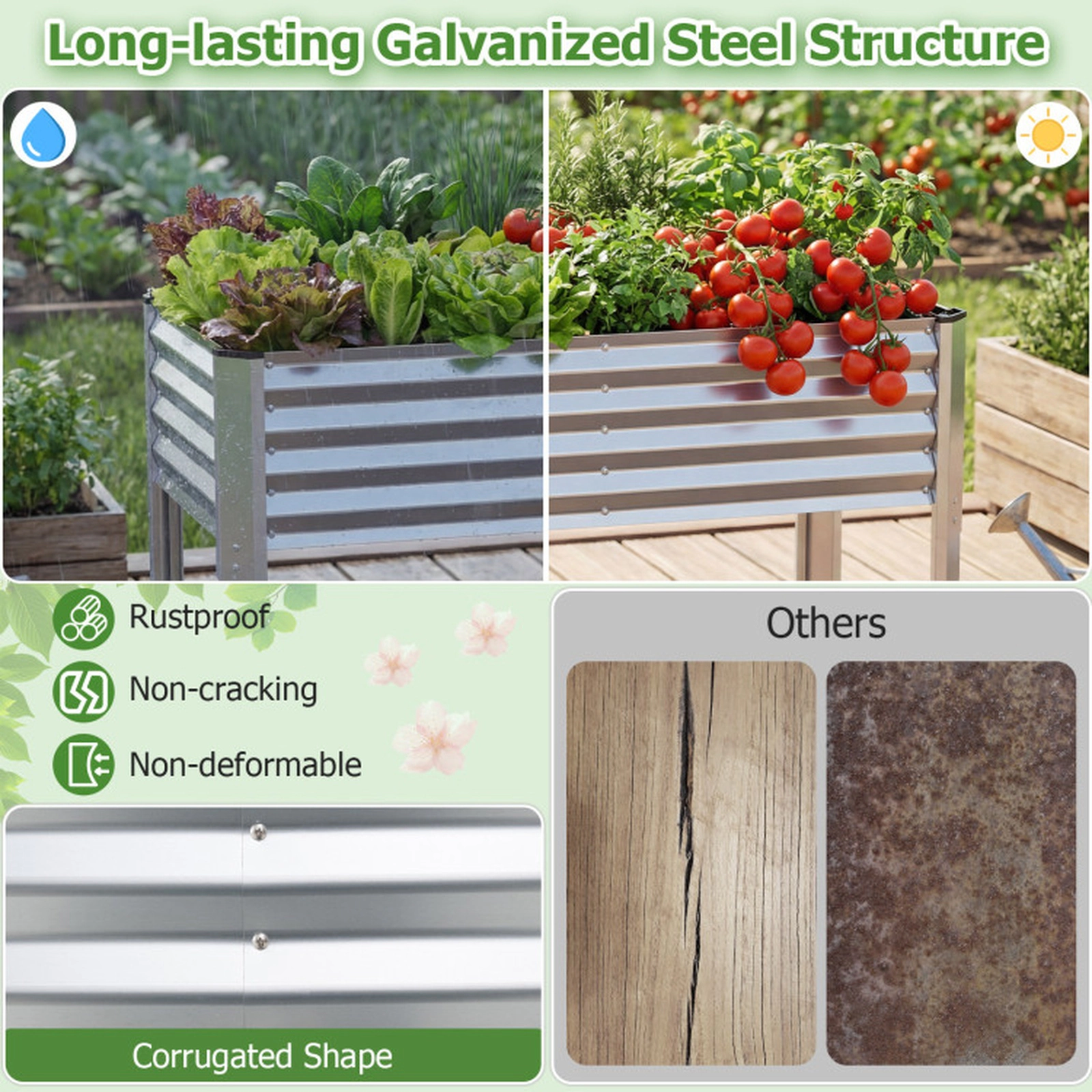 SUGIFT Galvanized Raised Garden Bed with Legs Metal Elevated Planter Box 110-lb Capacity Gray/Silver