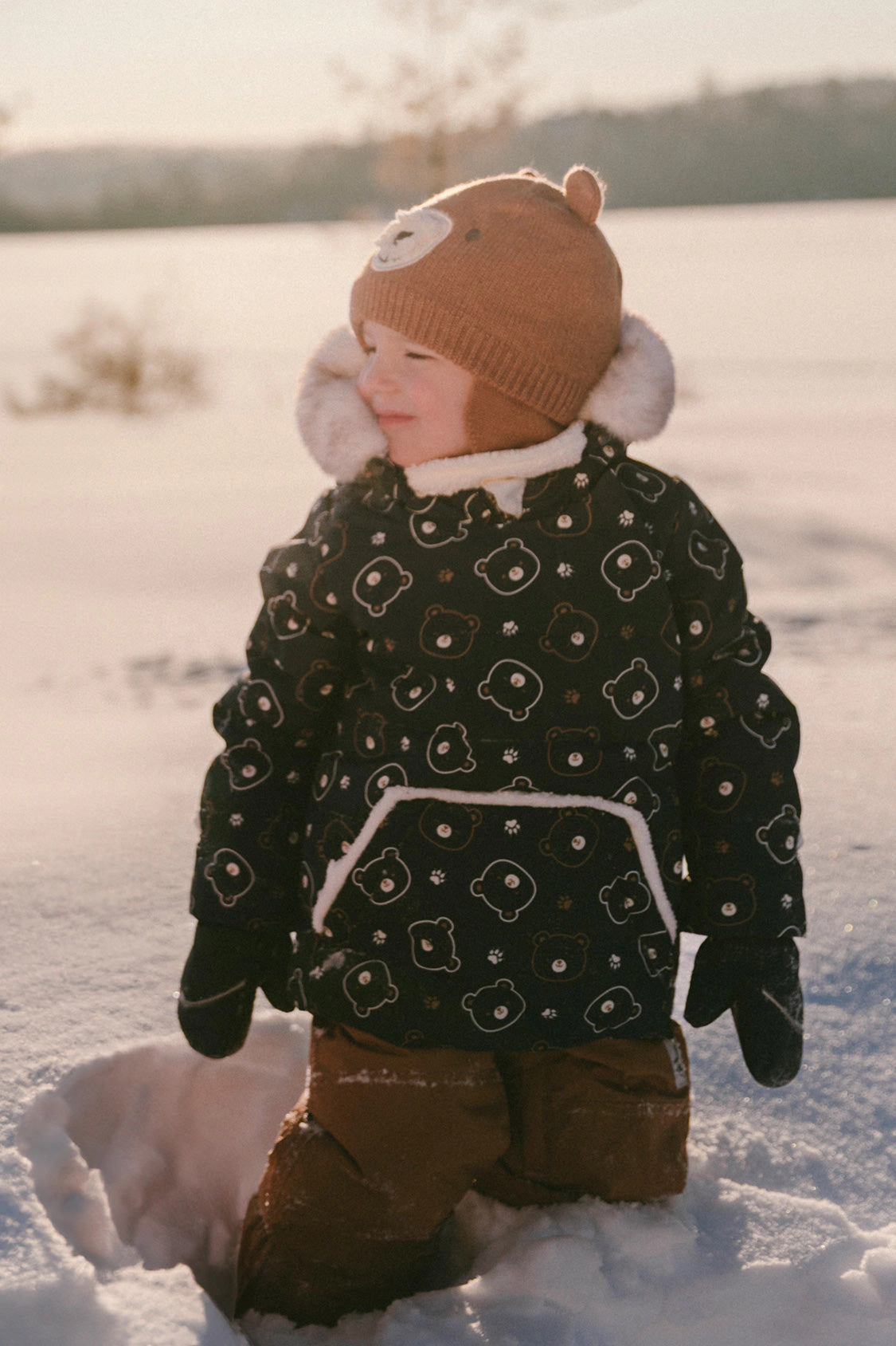 Deux par Boys Teddy Bear Print Two Piece Snowsuit with Hooded Coat and Snow Pants