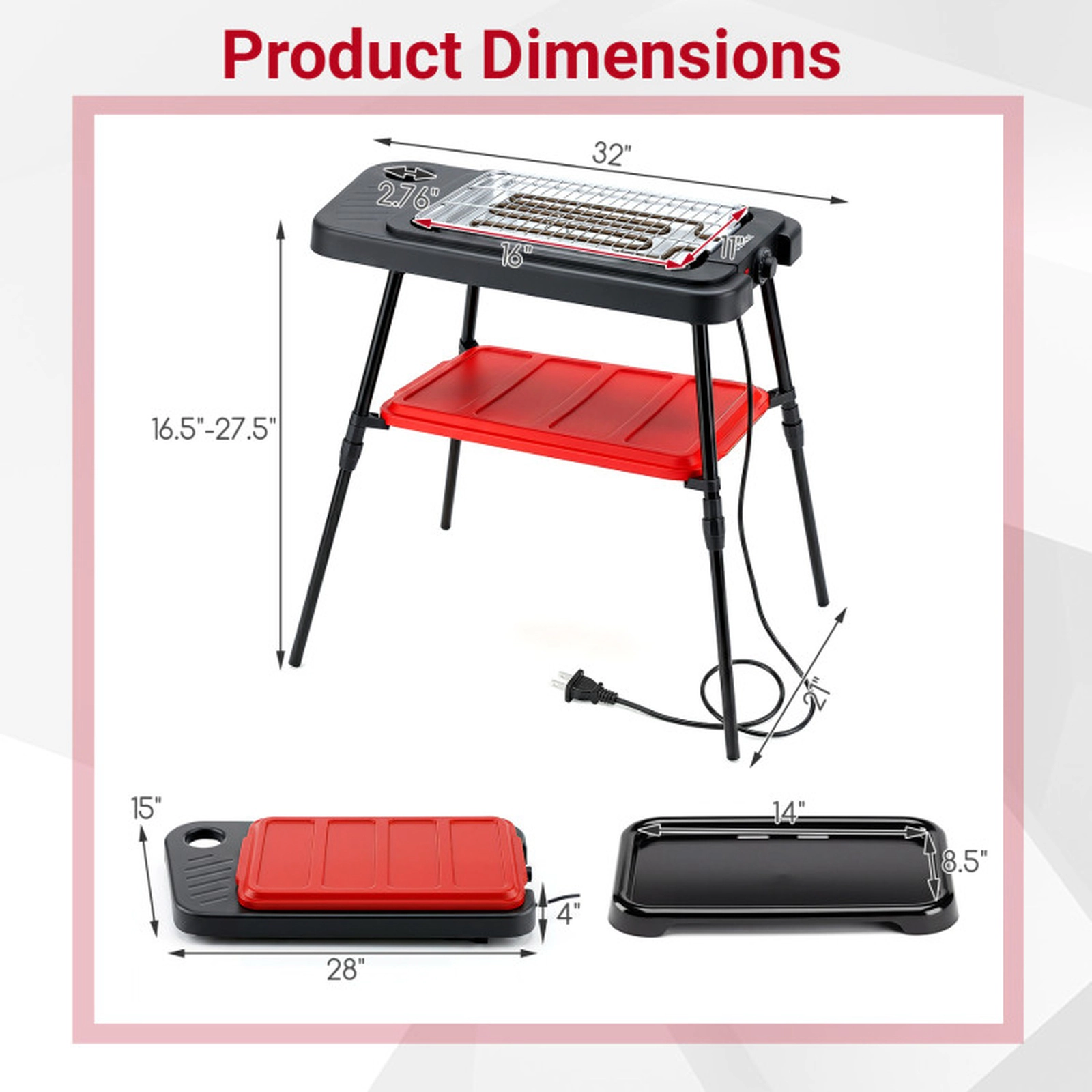 SUGIFT 1500W 2-in-1 Electric Grill and Griddle with Detachable Stand