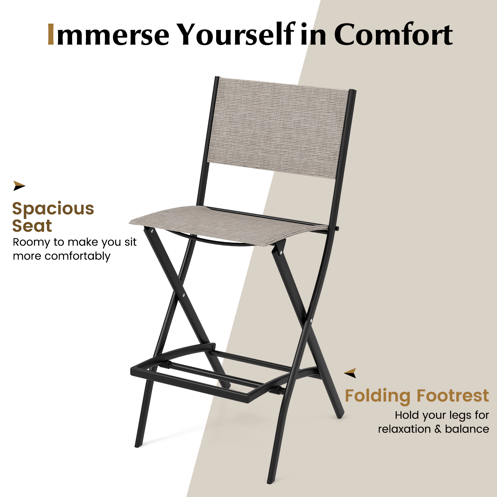 SUGIFT Outdoor Folding Bar Stool Set with Footrest 330-Lb Capacity 28-in Seat Height Blue Coffee