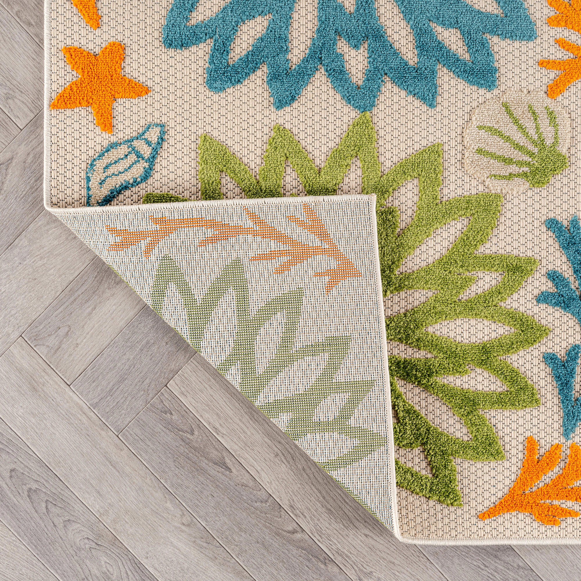World Rug Gallery Indoor/Outdoor High-Low Textured Area Rug, Coastal Floral, Easy-Clean