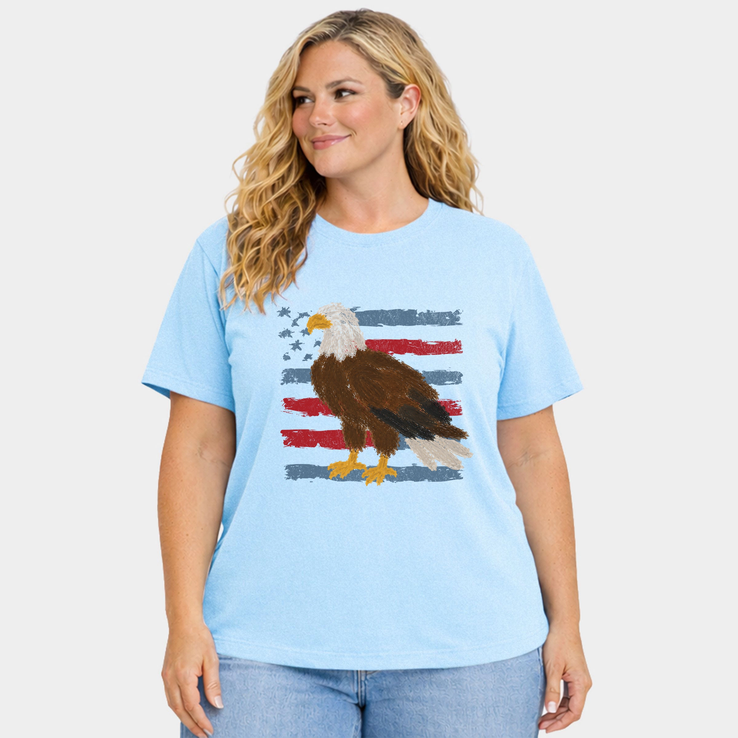 Simply Sage Market - Women's Plus Sized Garment Dyed Graphic T-Shirt Bald Eagle Patriotic Flag