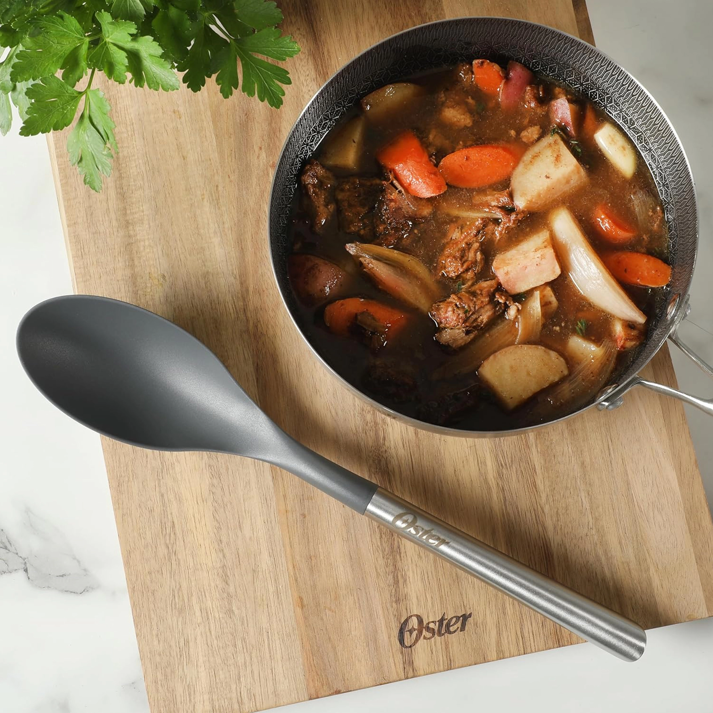 Oster Chadswyck 13.8 Inch Nylon Serving Spoon With Stainless Steel Handle in Silver