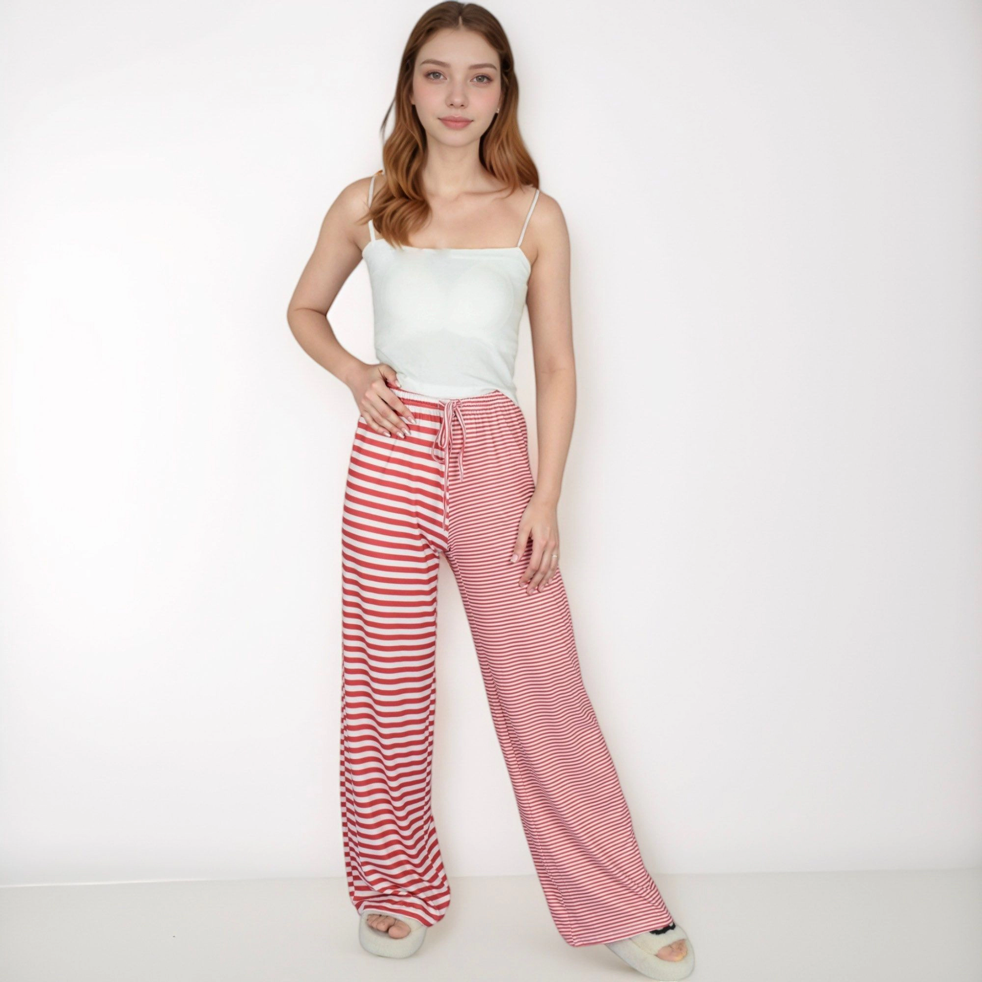 Anna-Kaci Women's Striped Drawstring Lounge Pants with Wide Leg and Stretch Fabric