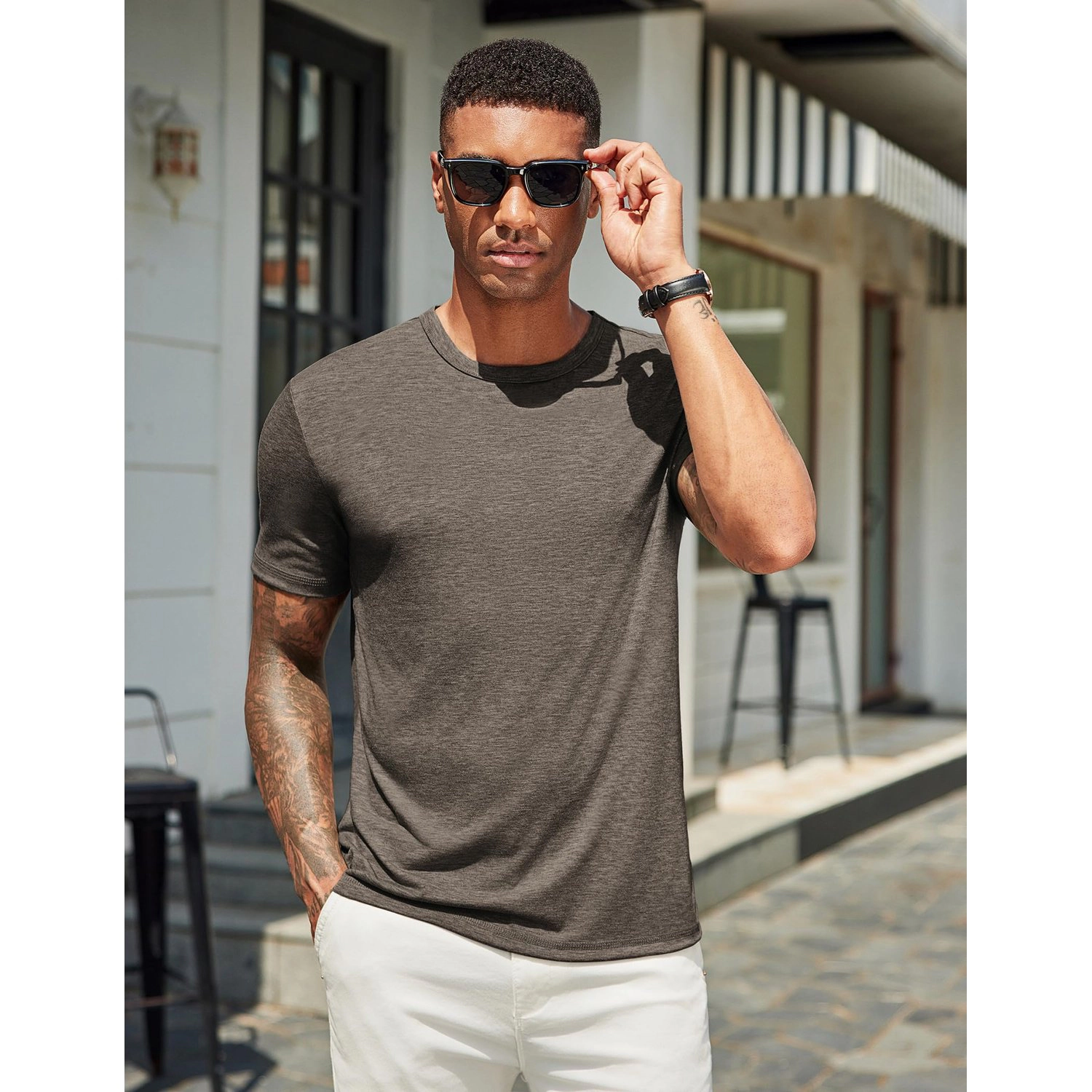 COOFANDY Mens Casual Short Sleeve Button Down Shirts  V Neck Textured Tops