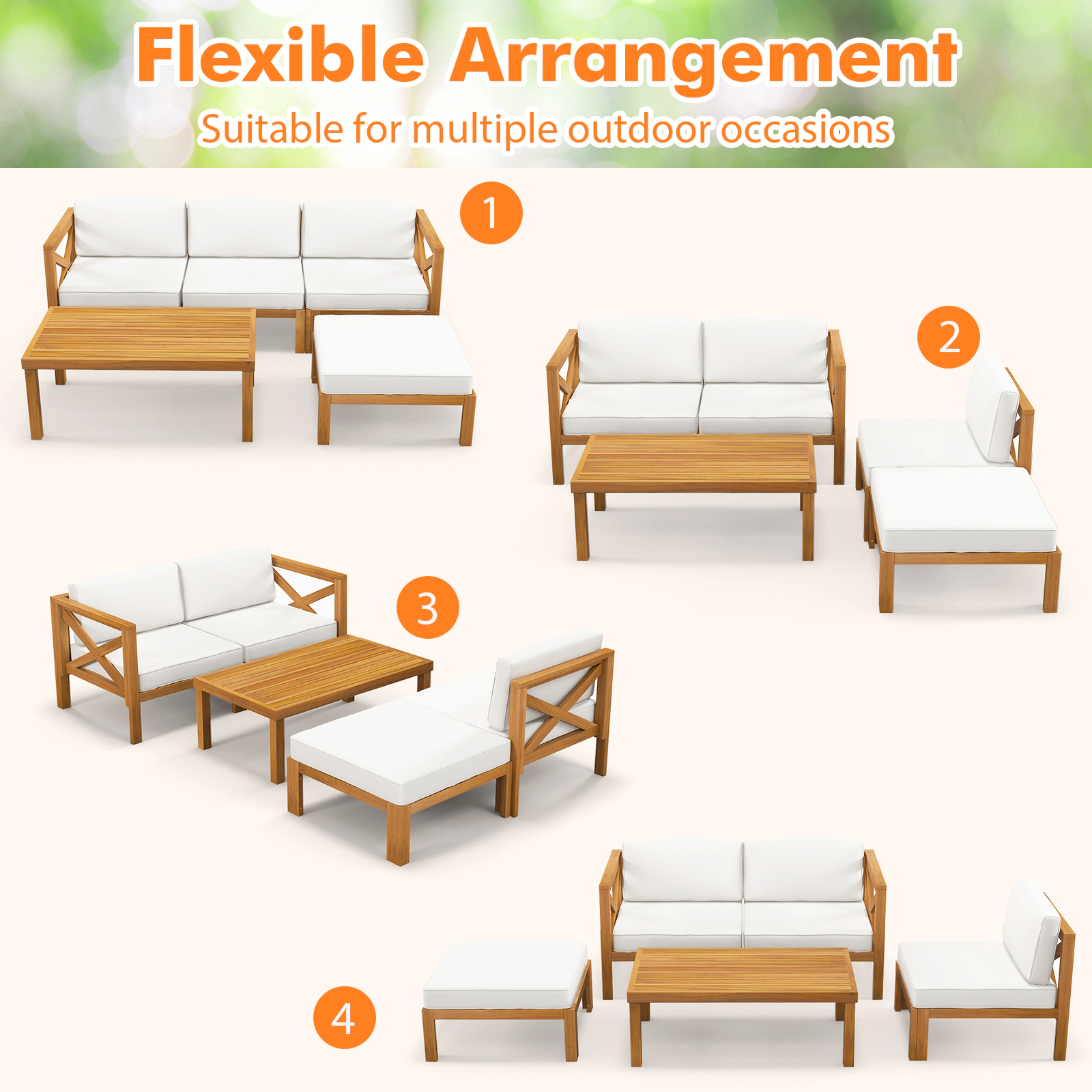 LJG 5 Piece Outdoor Conversation Furniture Set with 3 Chairs 1 Ottoman and 1 Coffee Table