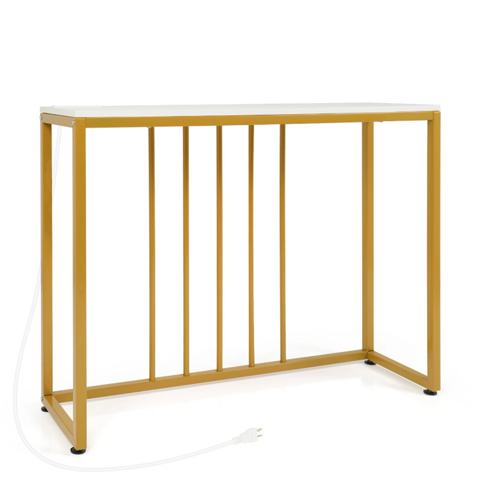 SUGIFT 39-in 88-lb Capacity White and Gold Metal Frame Console Sofa Table with Built-In Charging Station