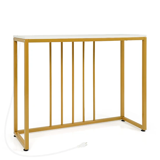SUGIFT 39-in 88-lb Capacity White and Gold Metal Frame Console Sofa Table with Built-In Charging Station