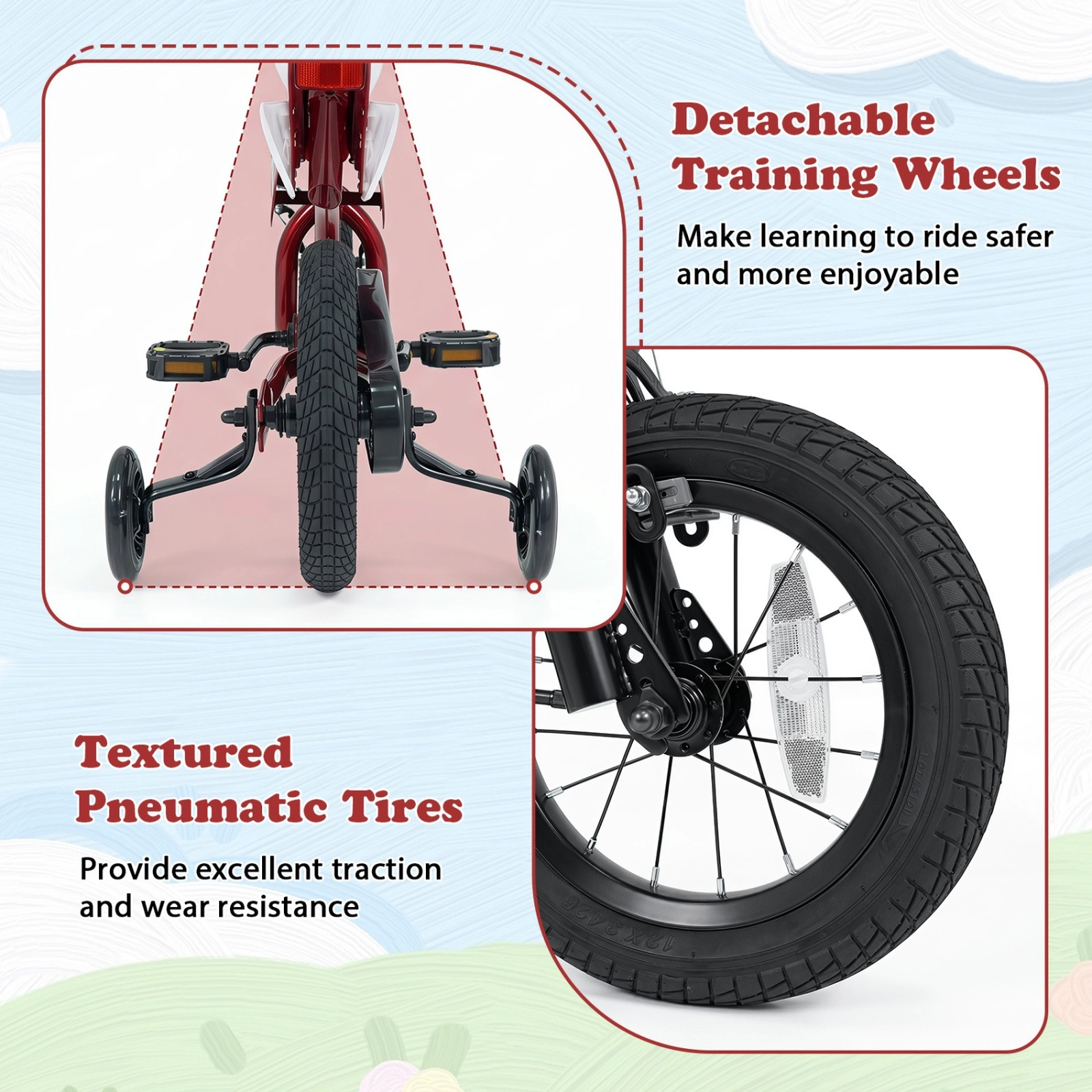 12-in Kids Bike with Hand Brake Rear Coaster Brake and Training Wheels for Ages 3-4 Inseam 16-in to 17-in Kids Bicycle