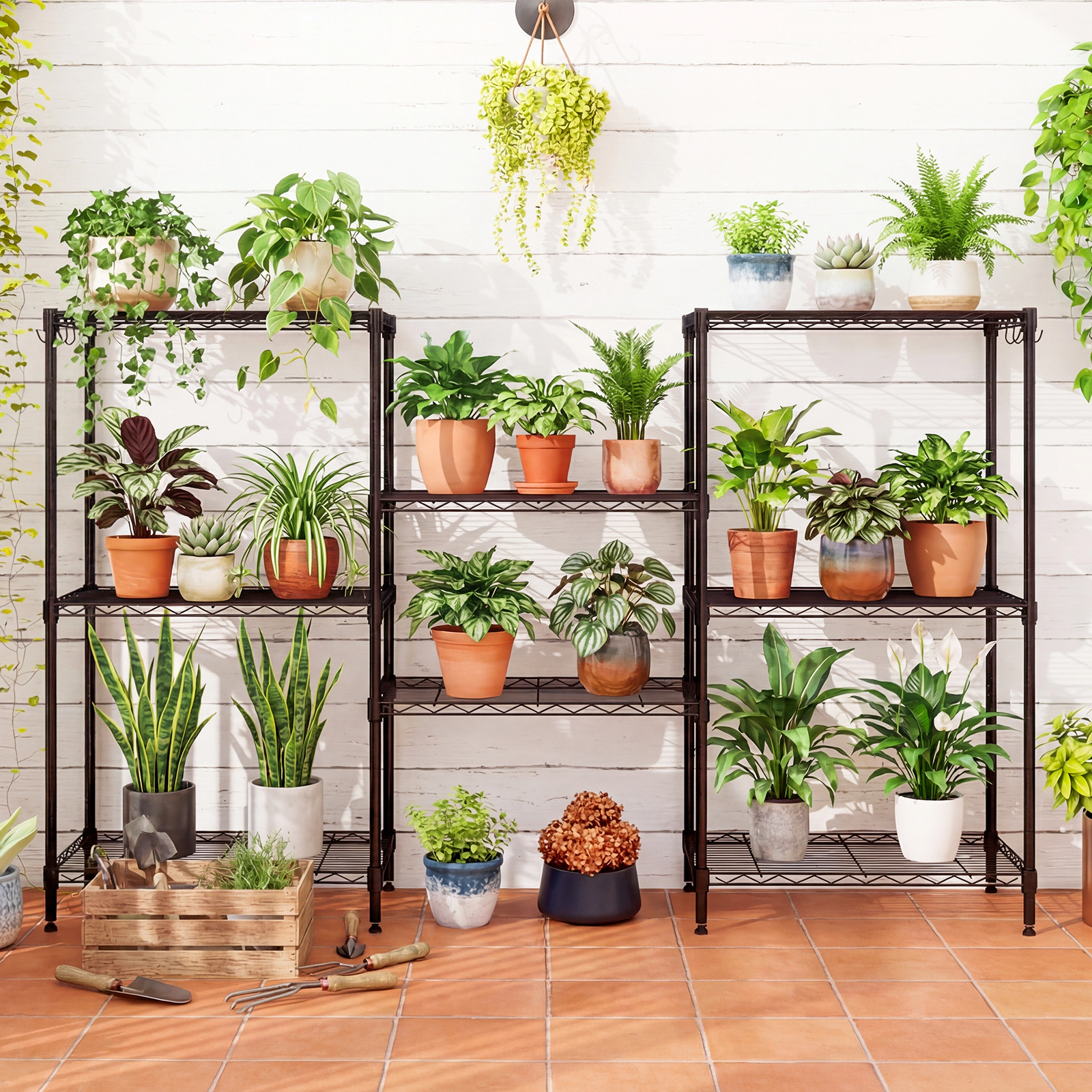 SlickBlue Adjustable Wire Shelf Organizer with Hooks for Multiple Spaces