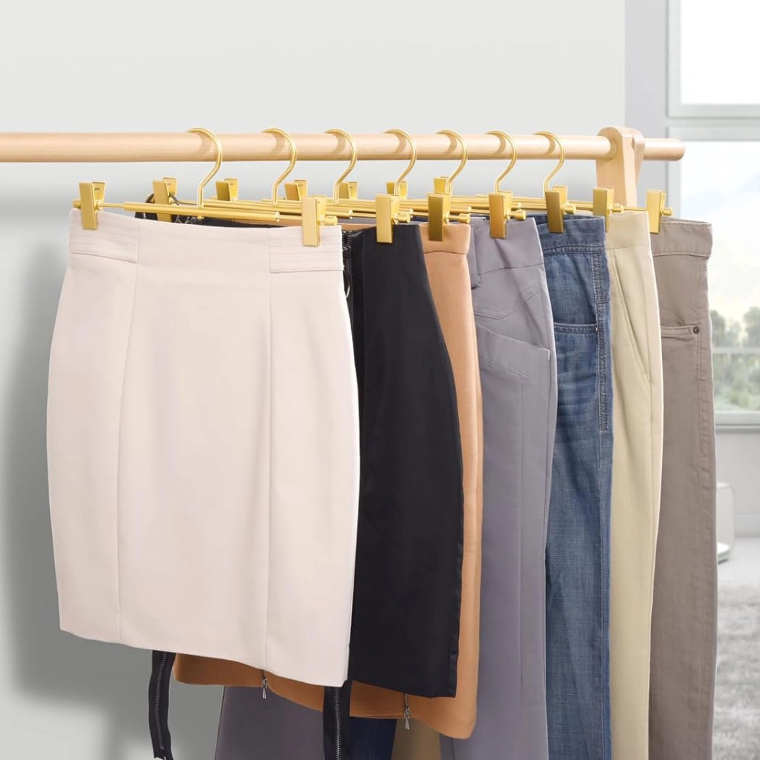 Stock Preferred Pack of 10 Matte Gold Aluminum Pants Hangers with Adjustable Clips