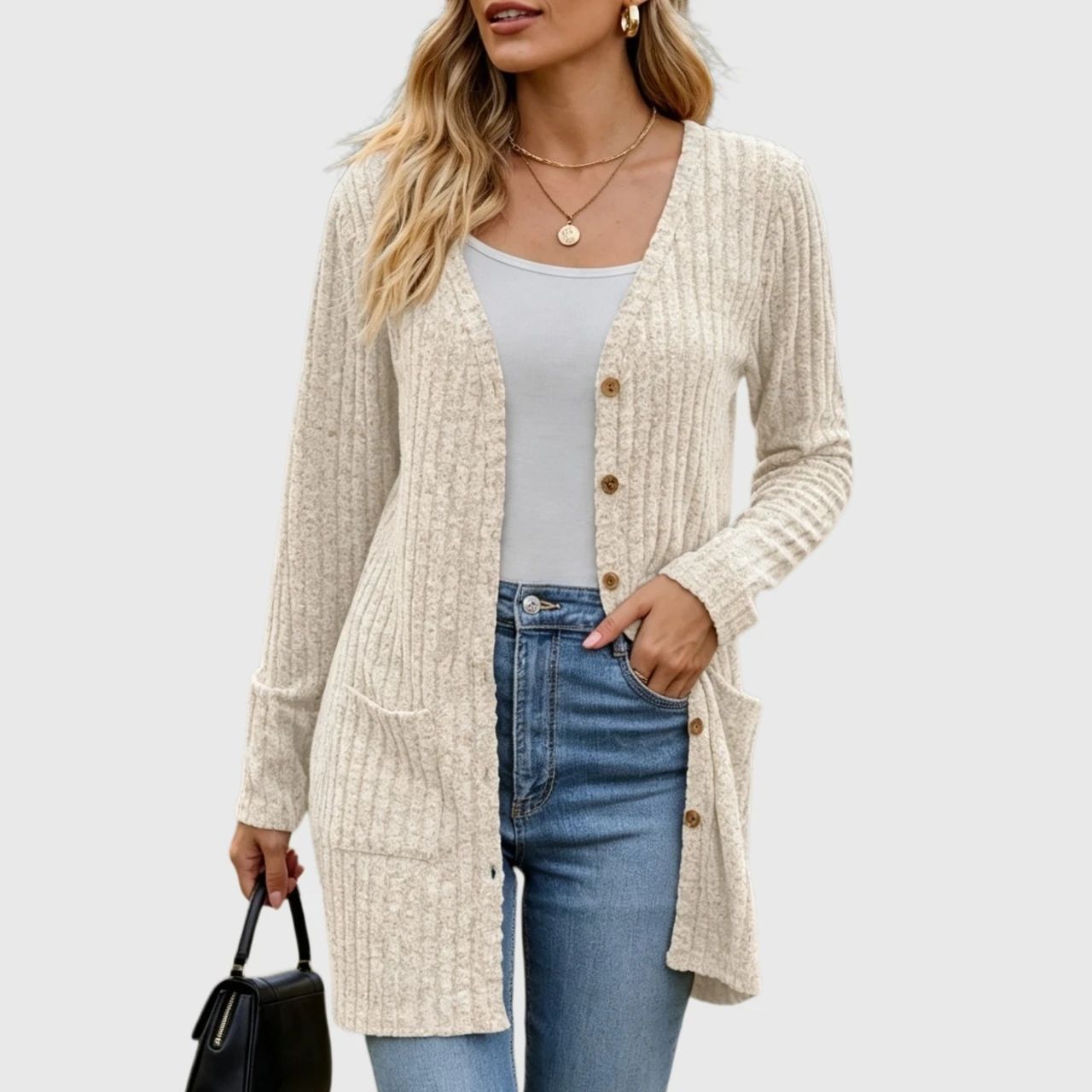 YesFashion Womens Ribbed Long Sleeve V Neck Button Down Sweater Cardigan Tops