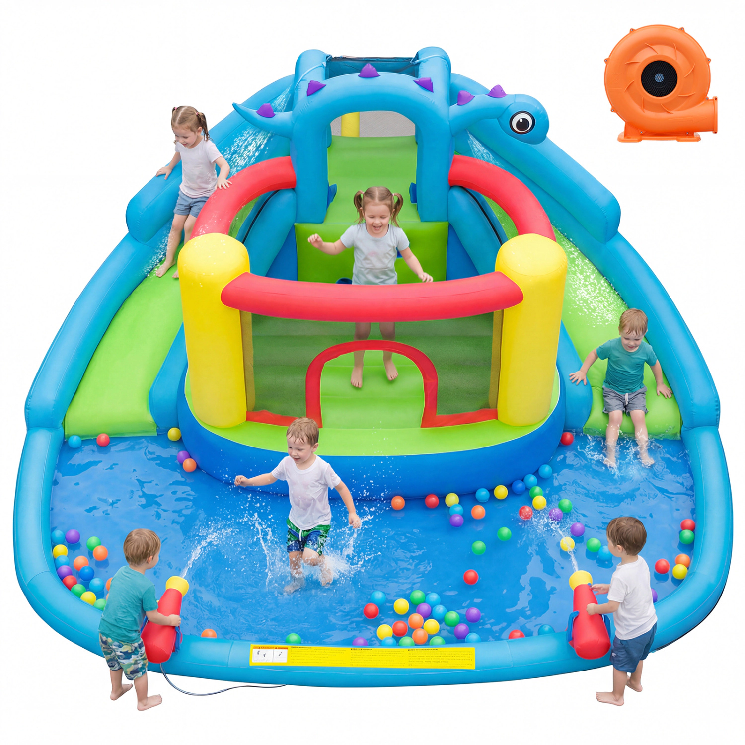 LJG Dinosaur-themed Kids Inflatable Bounce House with 860W Air Blower
