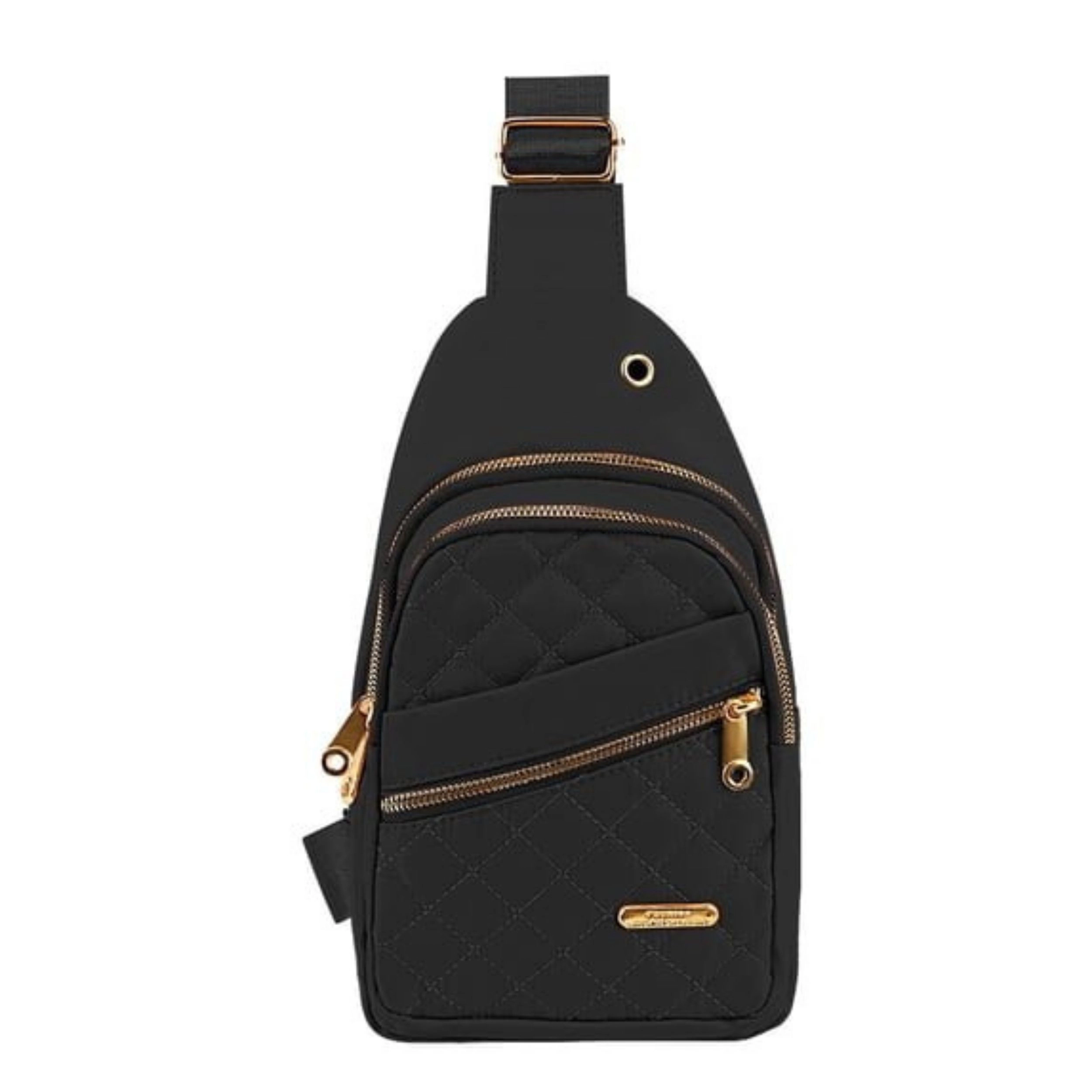 Home Collection Women’s Quilted Nylon Crossbody Sling Bag with 3 Zipper Pockets