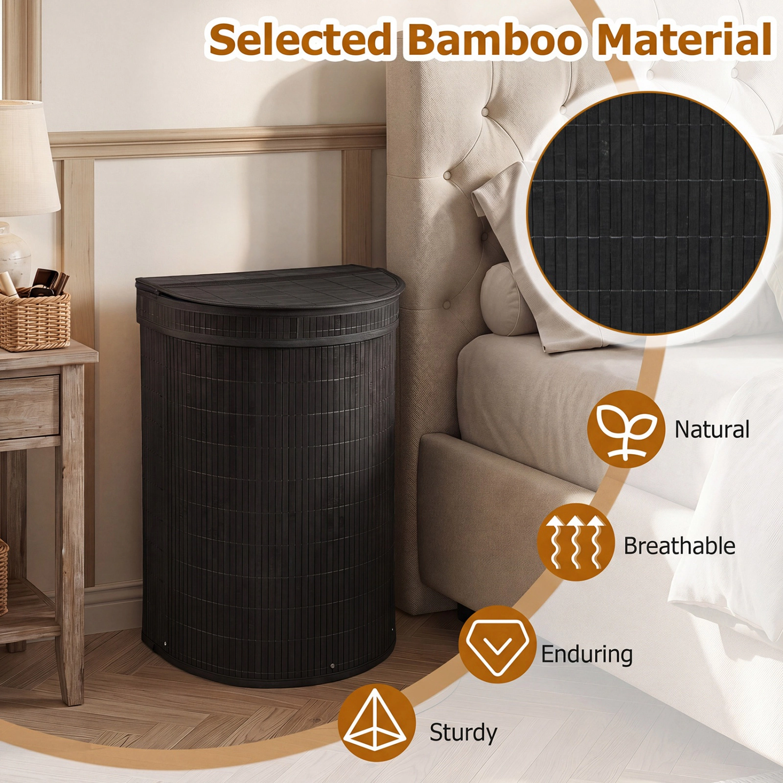 SUGIFT 19 Gal Bamboo Laundry Hamper with Zippered Lid and Removable Liner