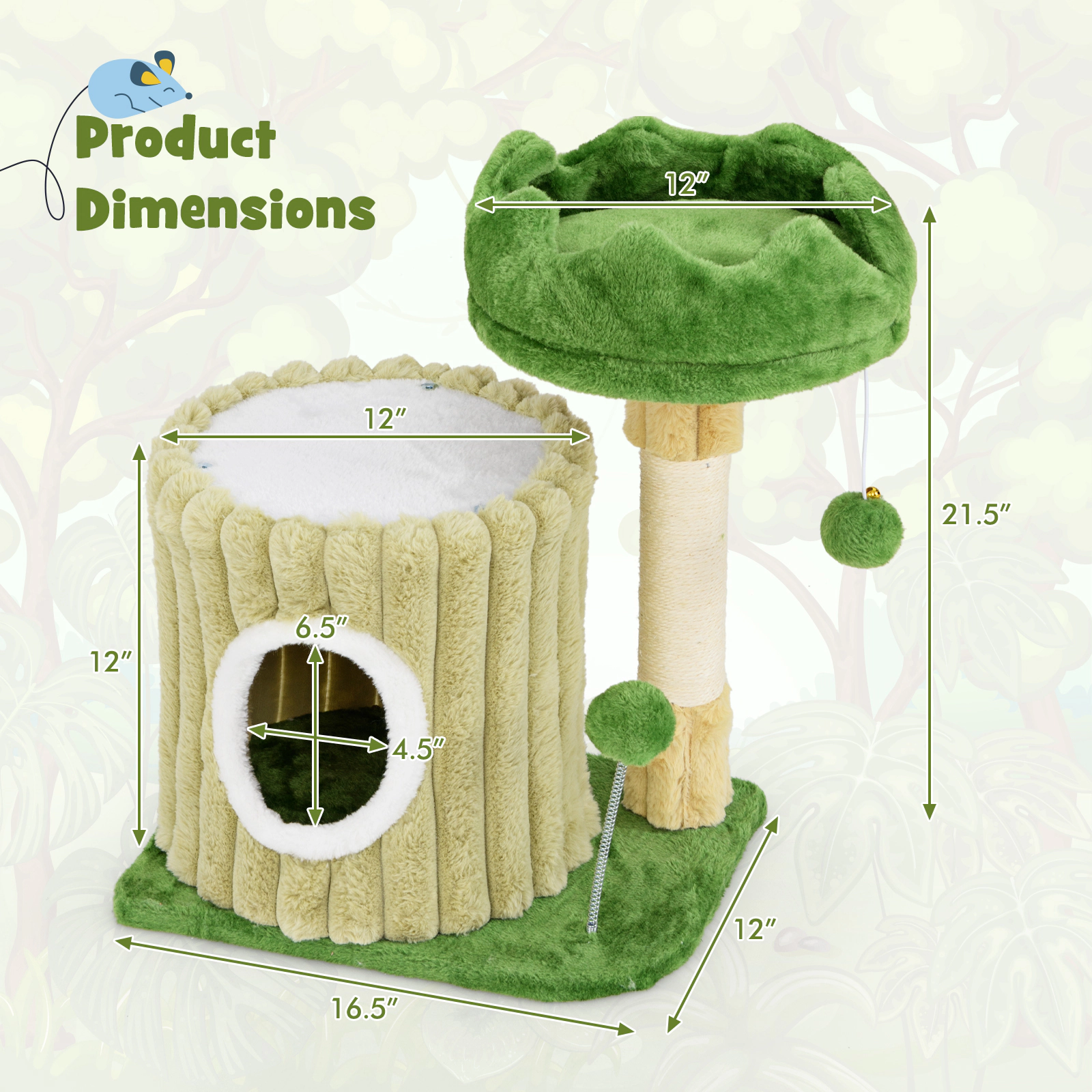 SlickBlue Plush Cat Activity Tree with Condo and Hanging Toys